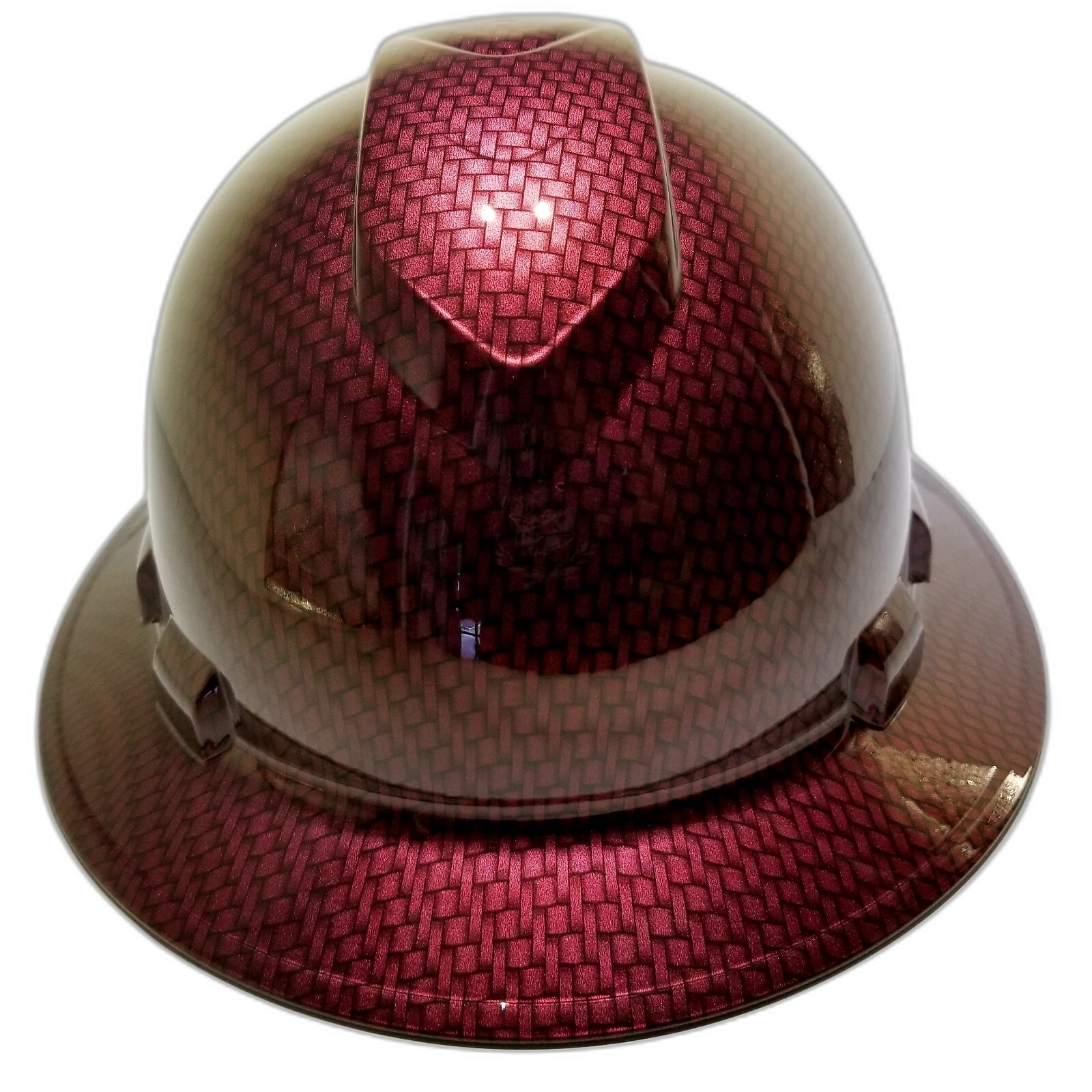 Brandy Wine Carbon Fiber Custom Hydro Dipped Full Brim Hard Hat - Front View