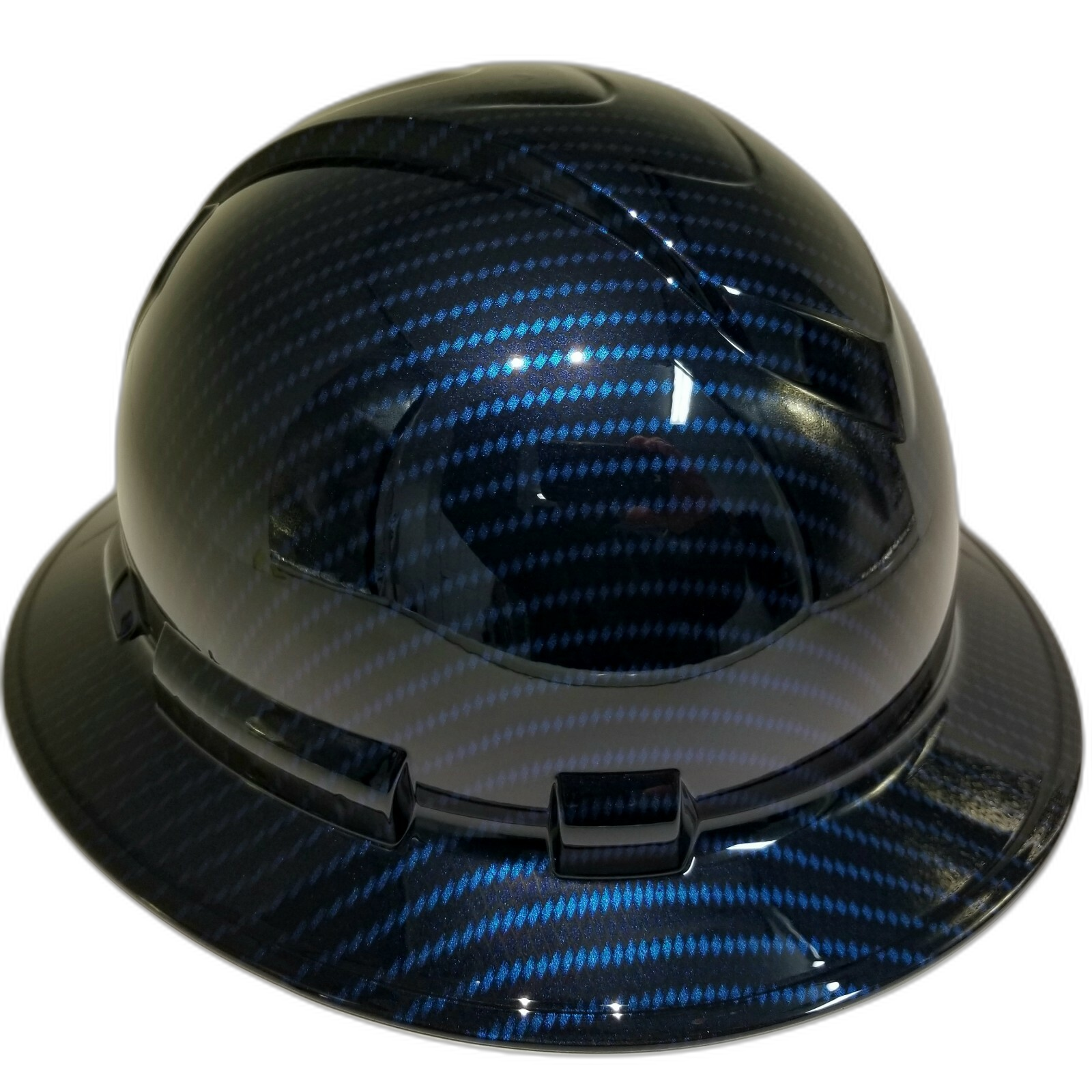 Deep Blue Candy Carbon Fiber Custom Hydro Dipped Full Brim Hard Hat - Front View