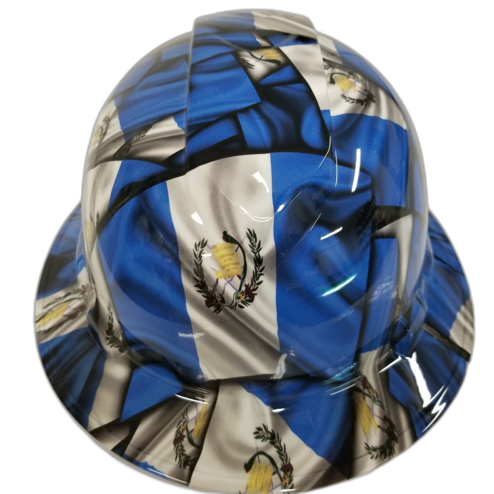 Guatemala Flag Custom Hydro Dipped Full Brim Hard Hat - Front View