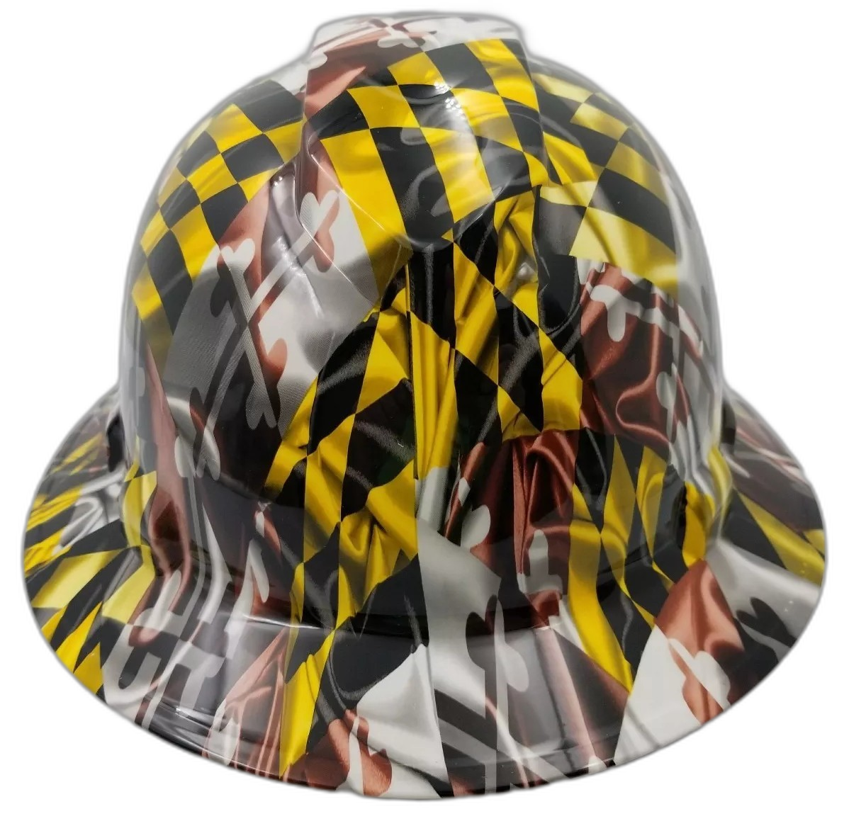 Maryland State Flag Custom Hydro Dipped Full Brim Hard Hat - Front View