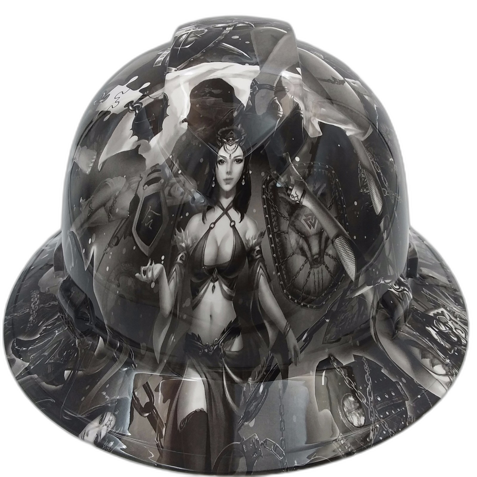 Fantasy Art Tattoo Custom Hydro Dipped Full Brim Hard Hat - Front View