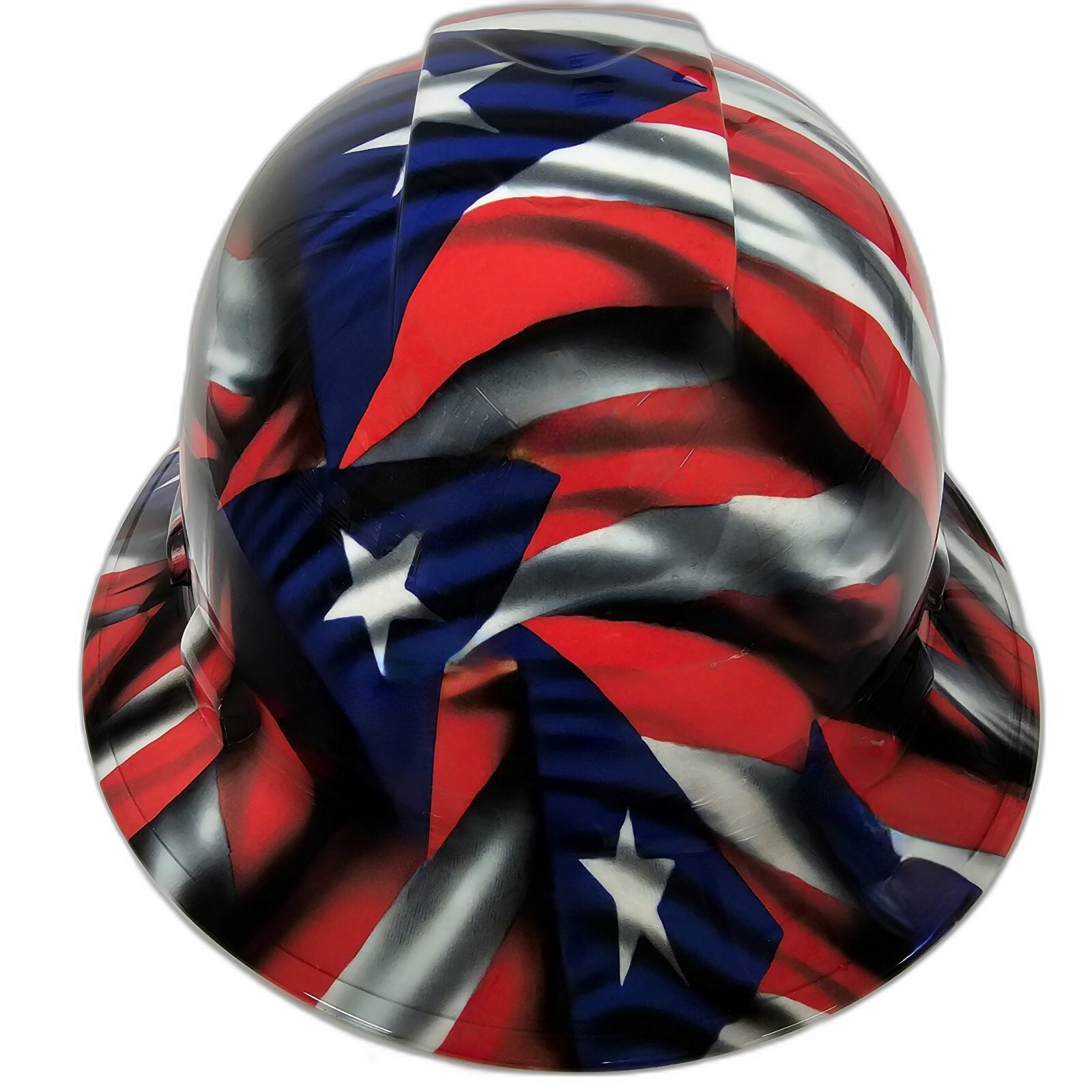 Puerto Rico Flag in Your Face Custom Hydro Dipped Full Brim Hard Hat - Front View