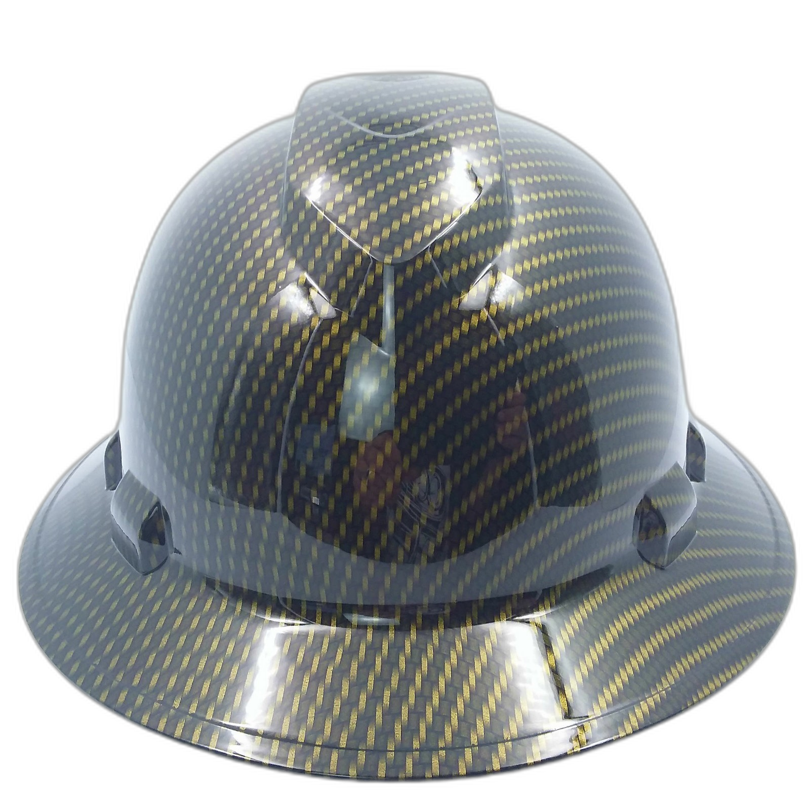 Gold Candy Carbon Fiber Custom Hydro Dipped Full Brim Hard Hat - Front View