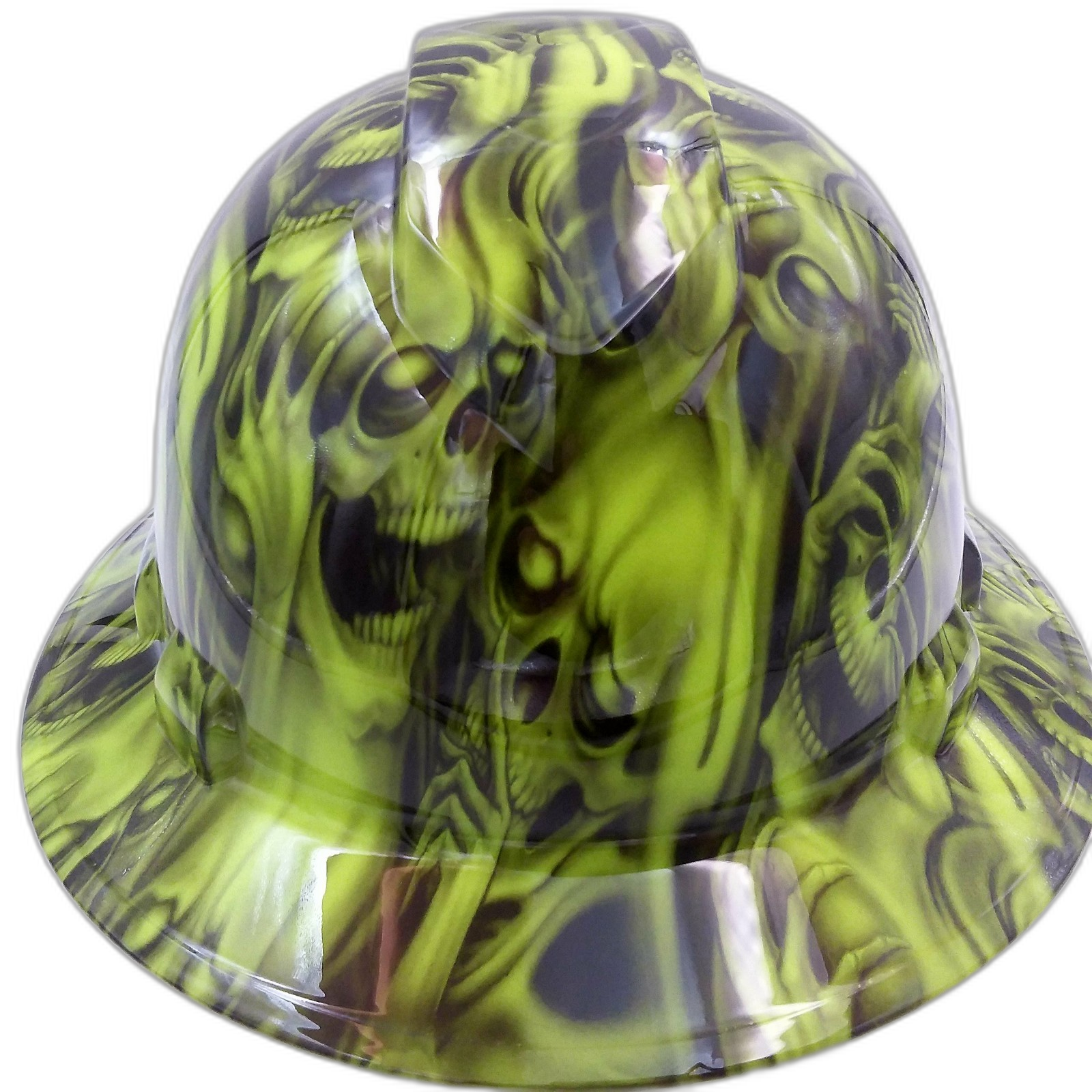 Hear no See no Skulls Custom Hydro Dipped Full Brim Hard Hat - Front View