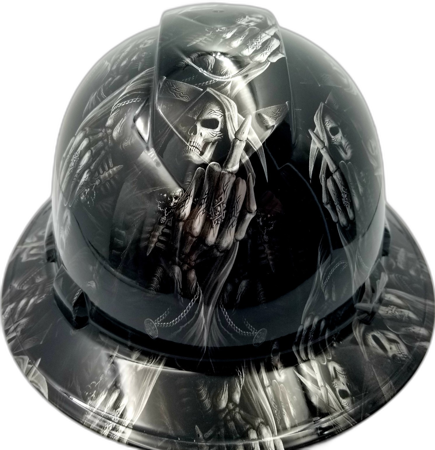 Dark Grim Reaper Custom Hydro Dipped Full Brim Hard Hat - Front View