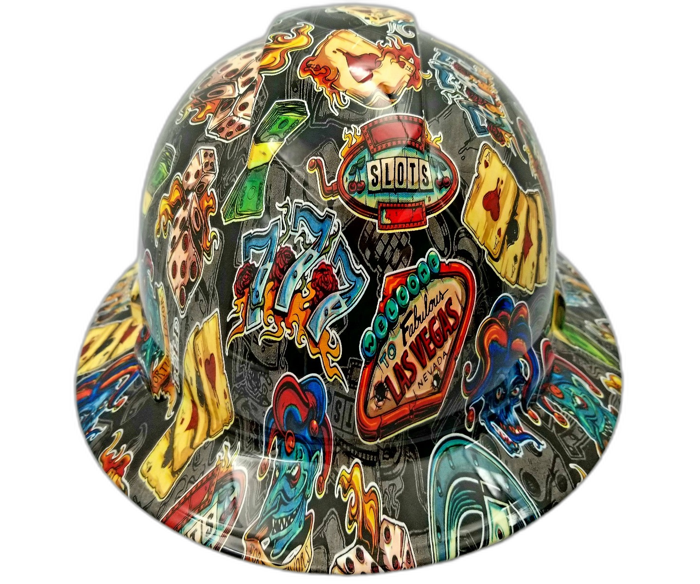 Wicked Gambler Custom Hydro Dipped Full Brim Hard Hat - Front View