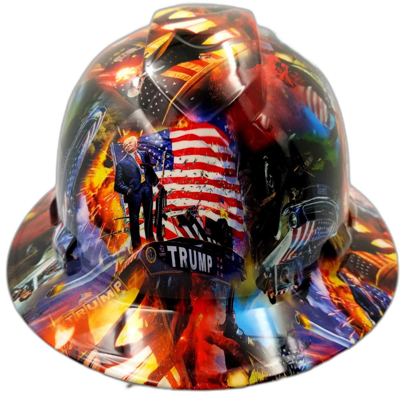 Red Rally Patriot Custom Hydro Dipped Full Brim Hard Hat - Front View