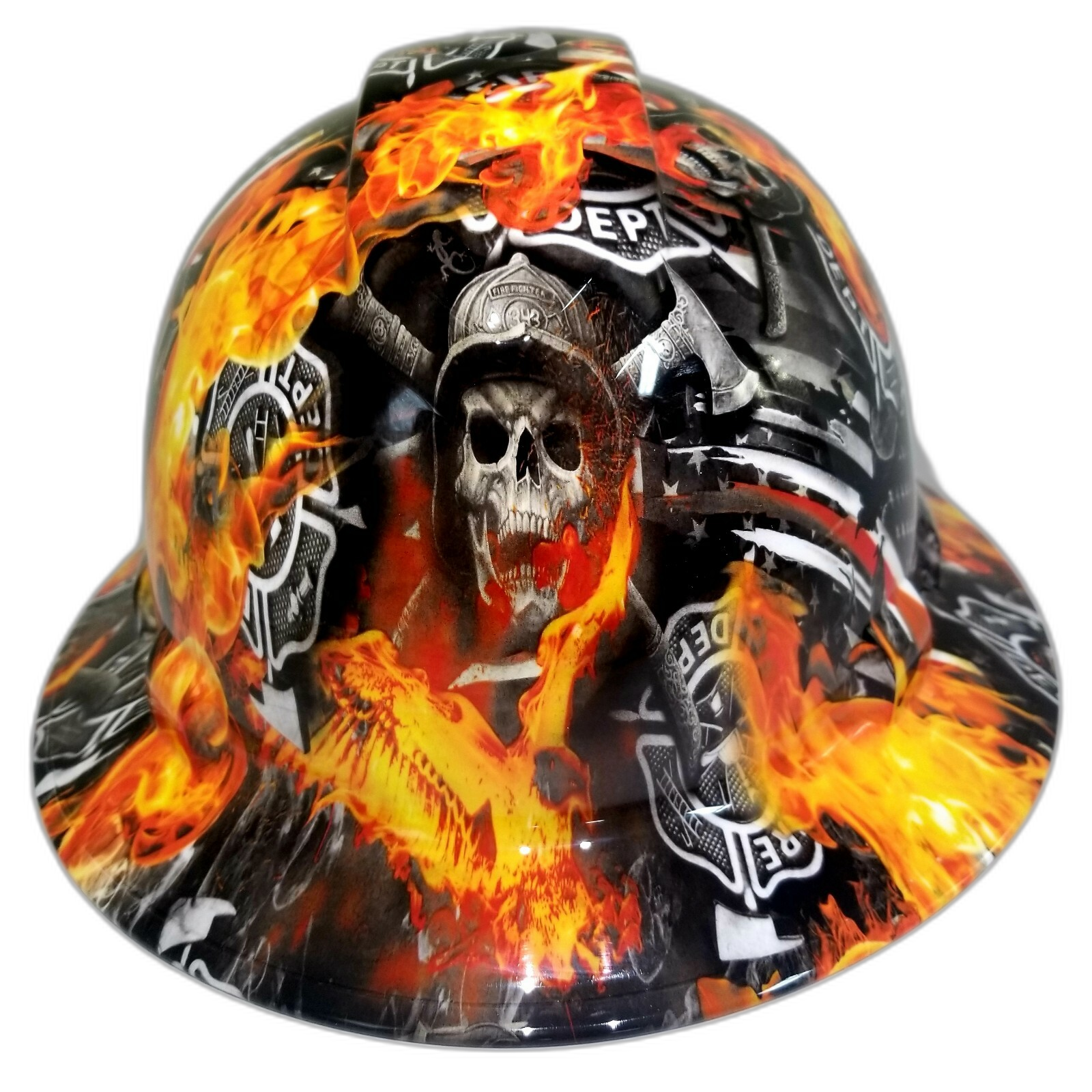 Thin Red Line of Courage Fireman Custom Hydro Dipped Full Brim Hard Hat - Front View