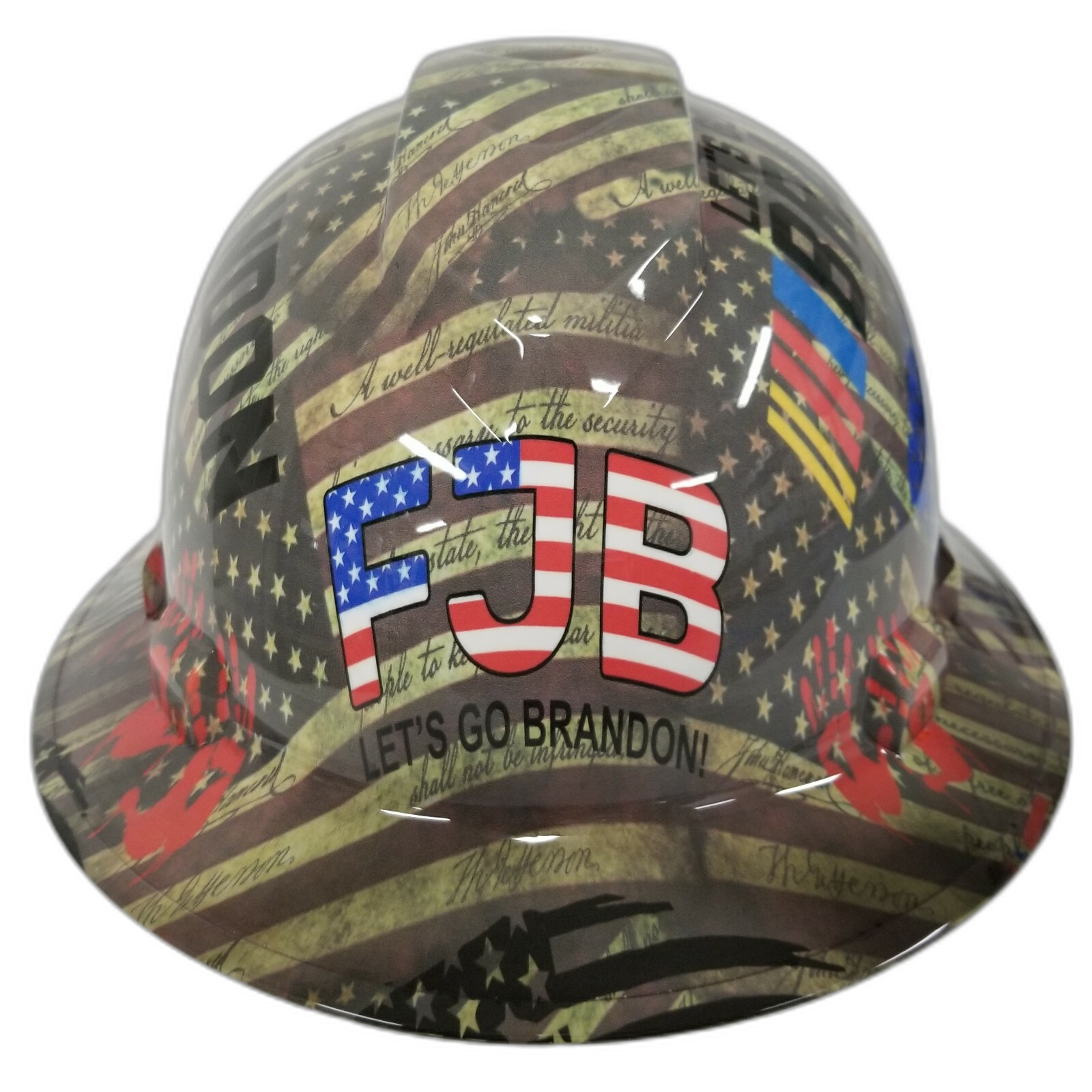 Red White Blue Patriot Custom Hydro Dipped Full Brim Hard Hat - Front View