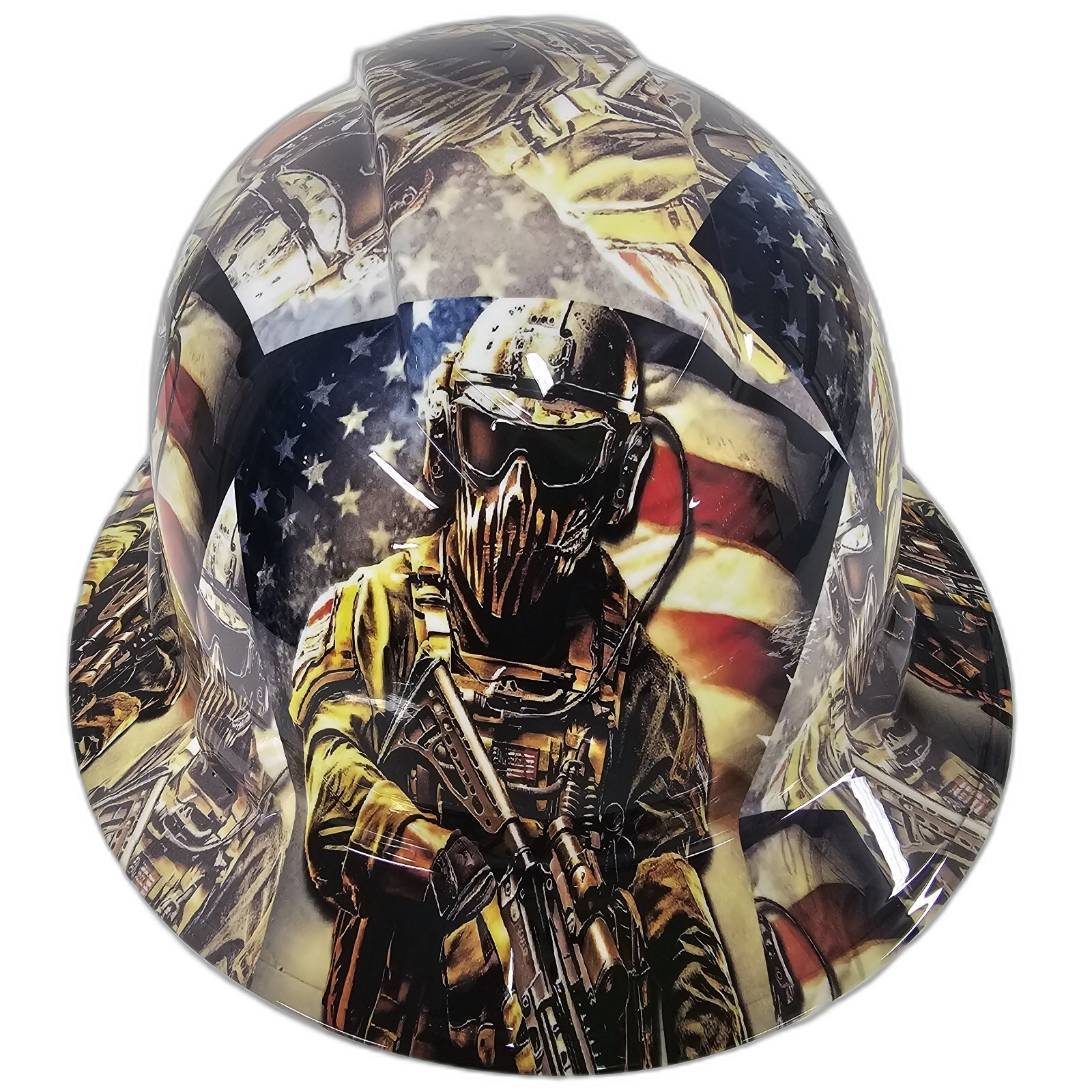American Soldier USA Custom Hydro Dipped Full Brim Hard Hat - Front View
