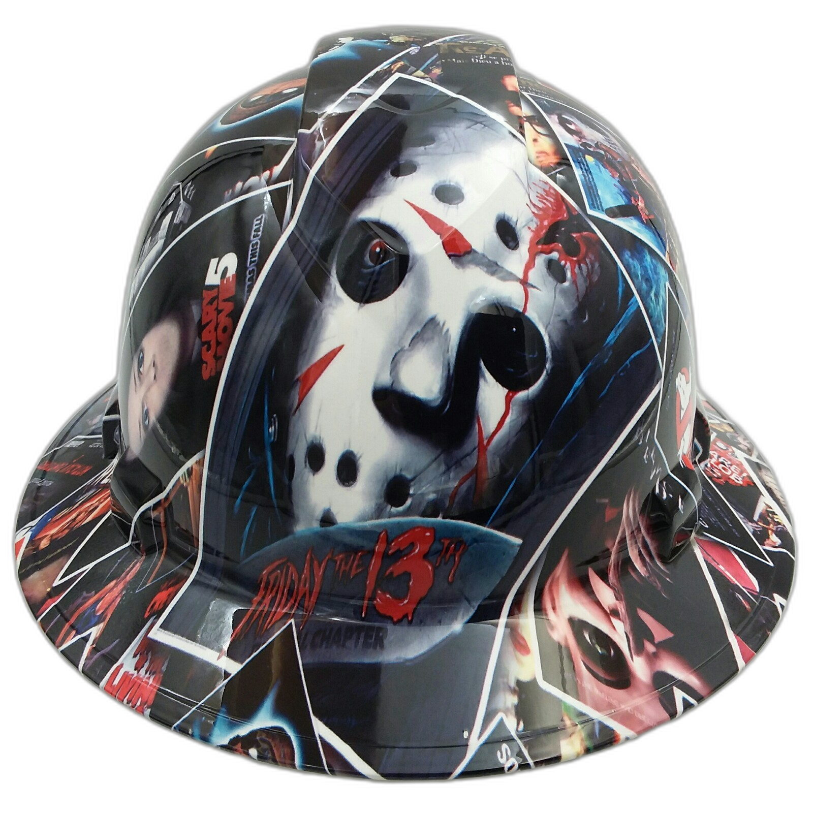 Horror Movie Poster Bomb Custom Hydro Dipped Full Brim Hard Hat - Front View