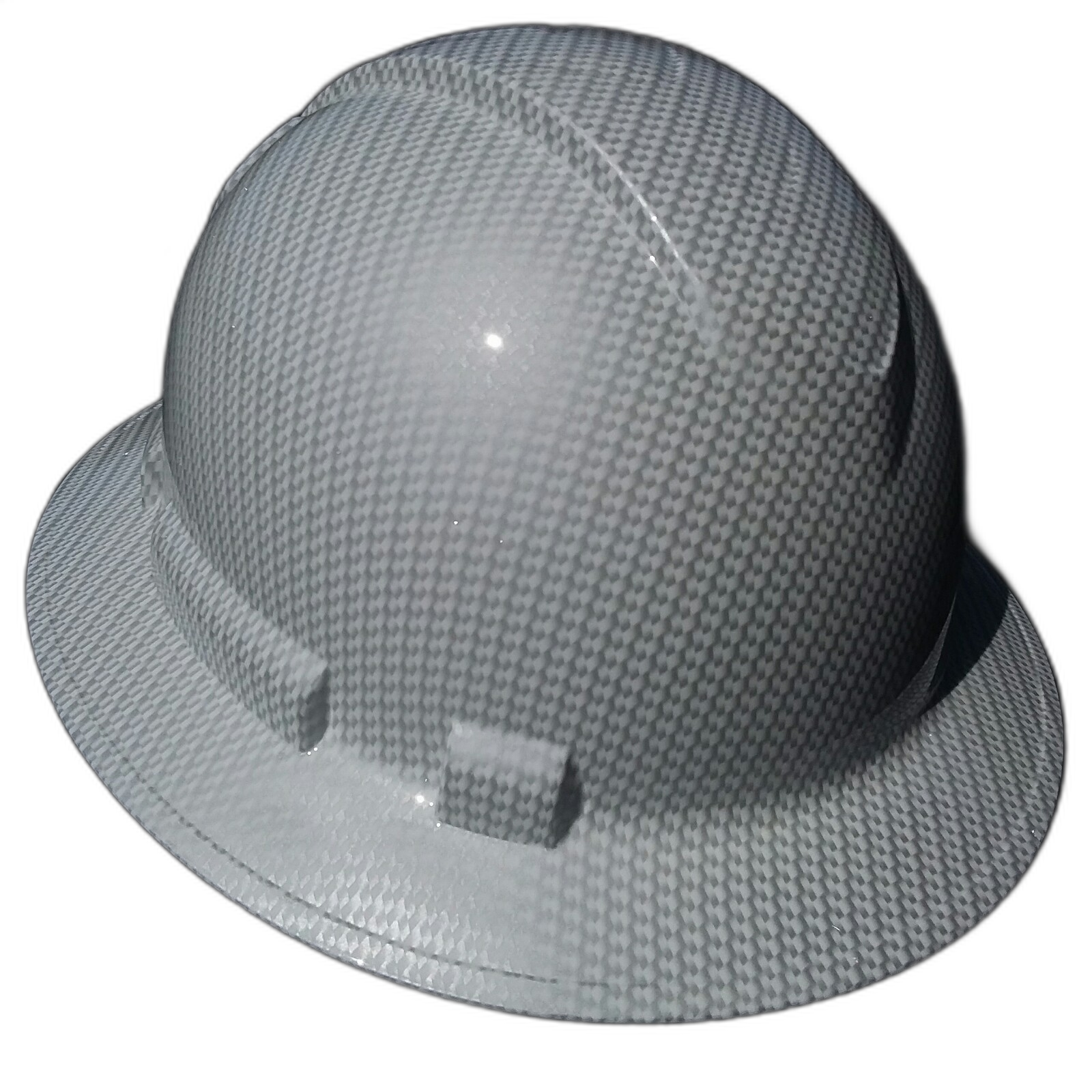 White Carbon Fiber Custom Hydro Dipped Full Brim Hard Hat - Front View