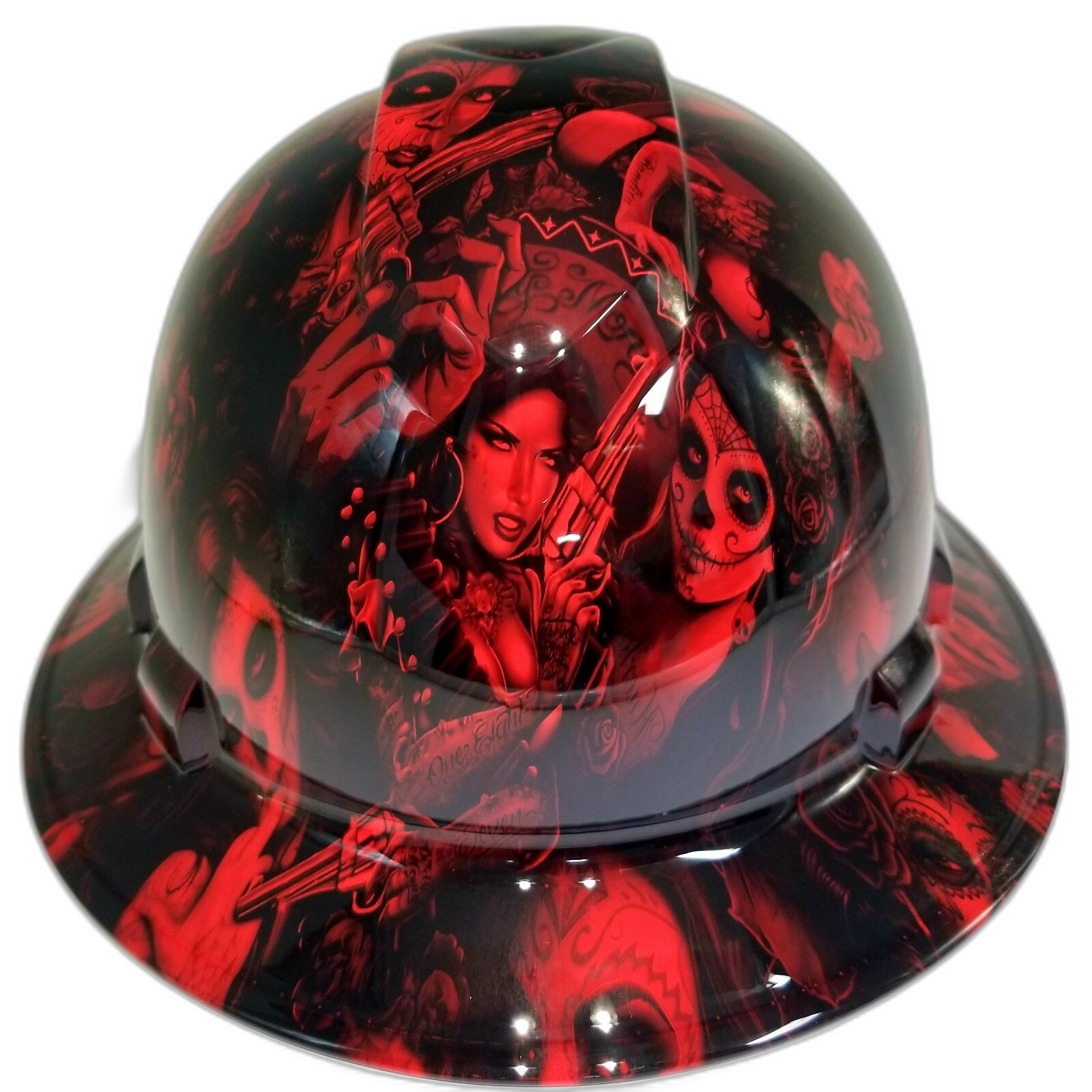 Candy Radioactive Red Bandito Girls Custom Hydro Dipped Full Brim Hard Hat - Front View