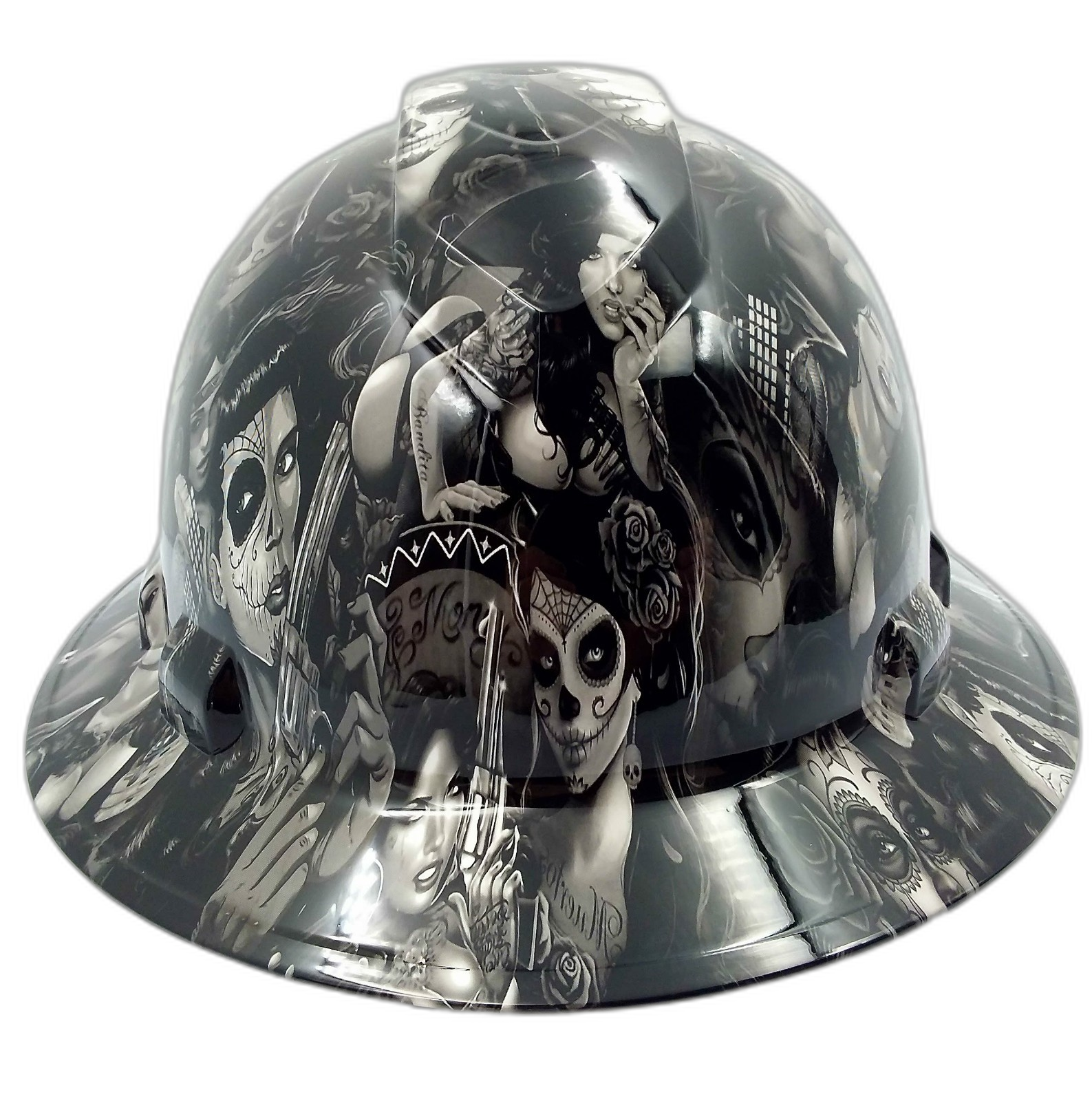 Tattoo Art Hi Def Custom Hydro Dipped Full Brim Hard Hat - Front View