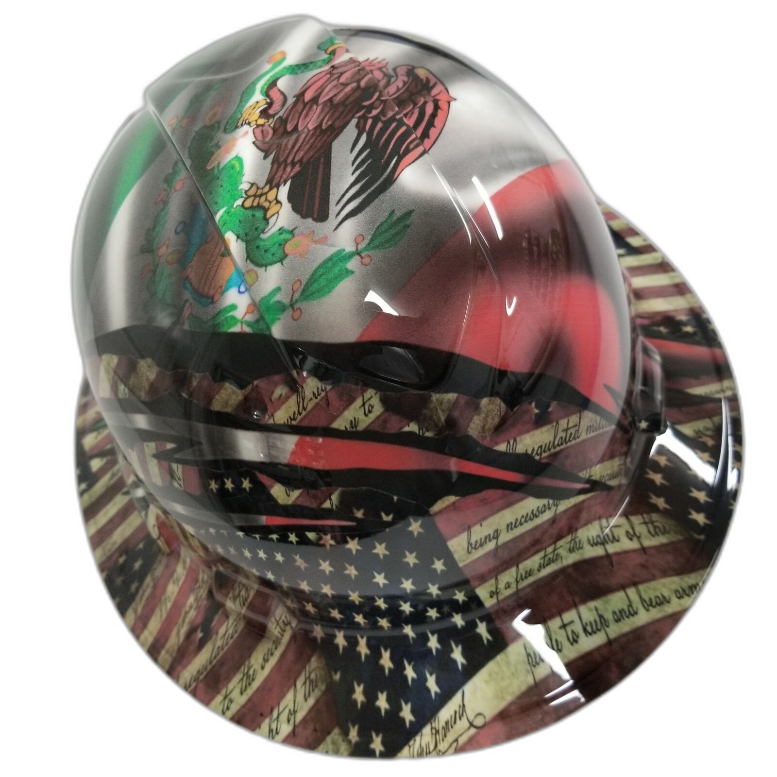 Mexican Roots/American Pride Custom Hydro Dipped Full Brim Hard Hat - Front View