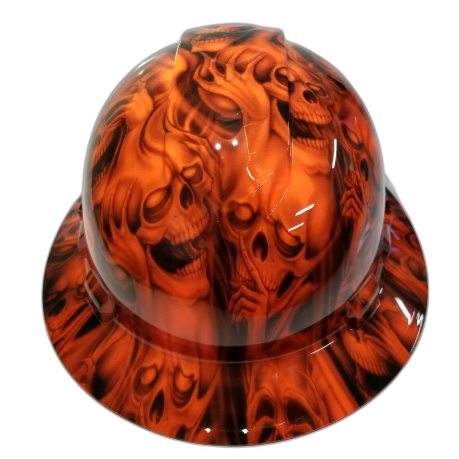 Hear no See no Evil Skulls Custom Hydro Dipped Full Brim Hard Hat - Front View