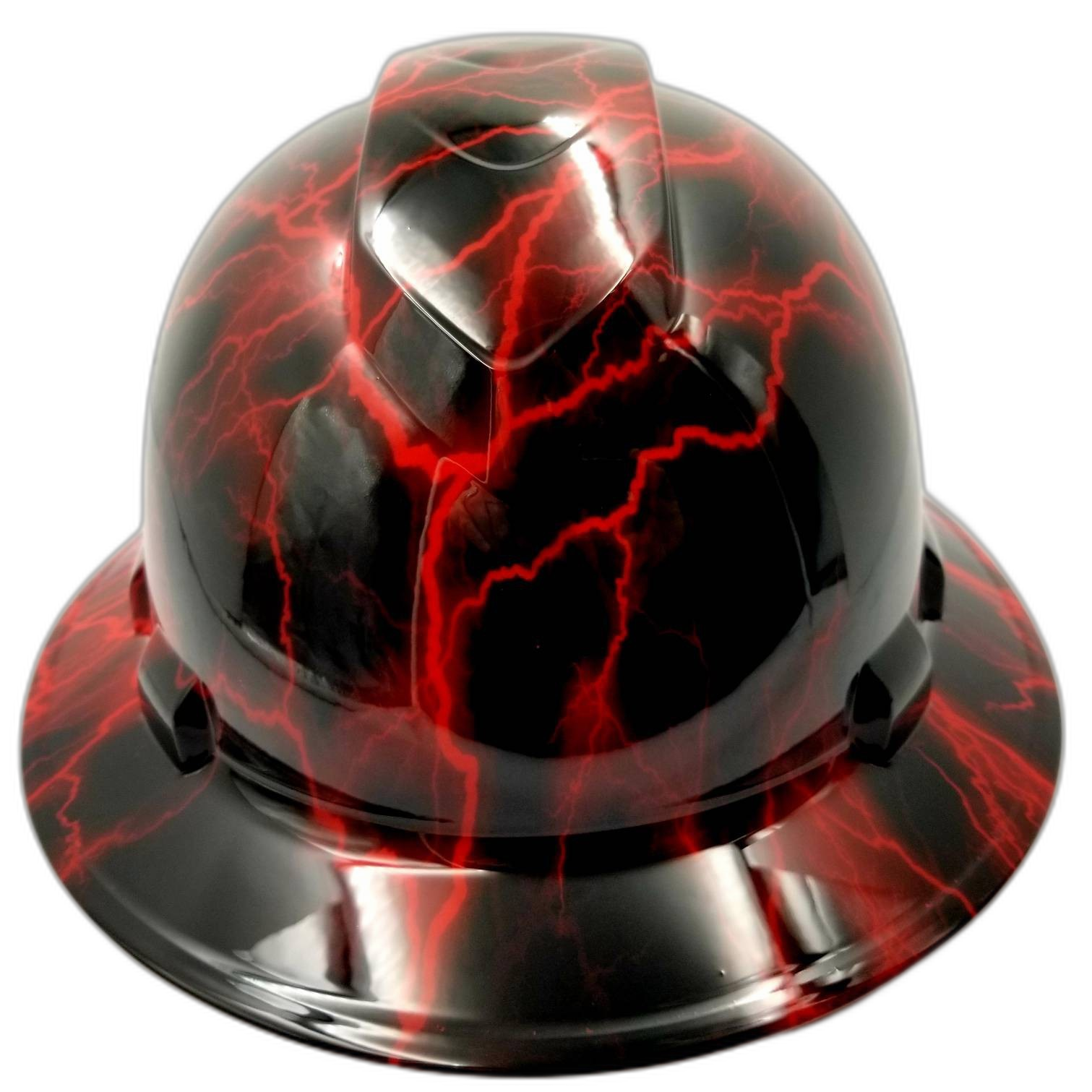 Candy Red Lightning Bolt Custom Hydro Dipped Full Brim Hard Hat - Front View