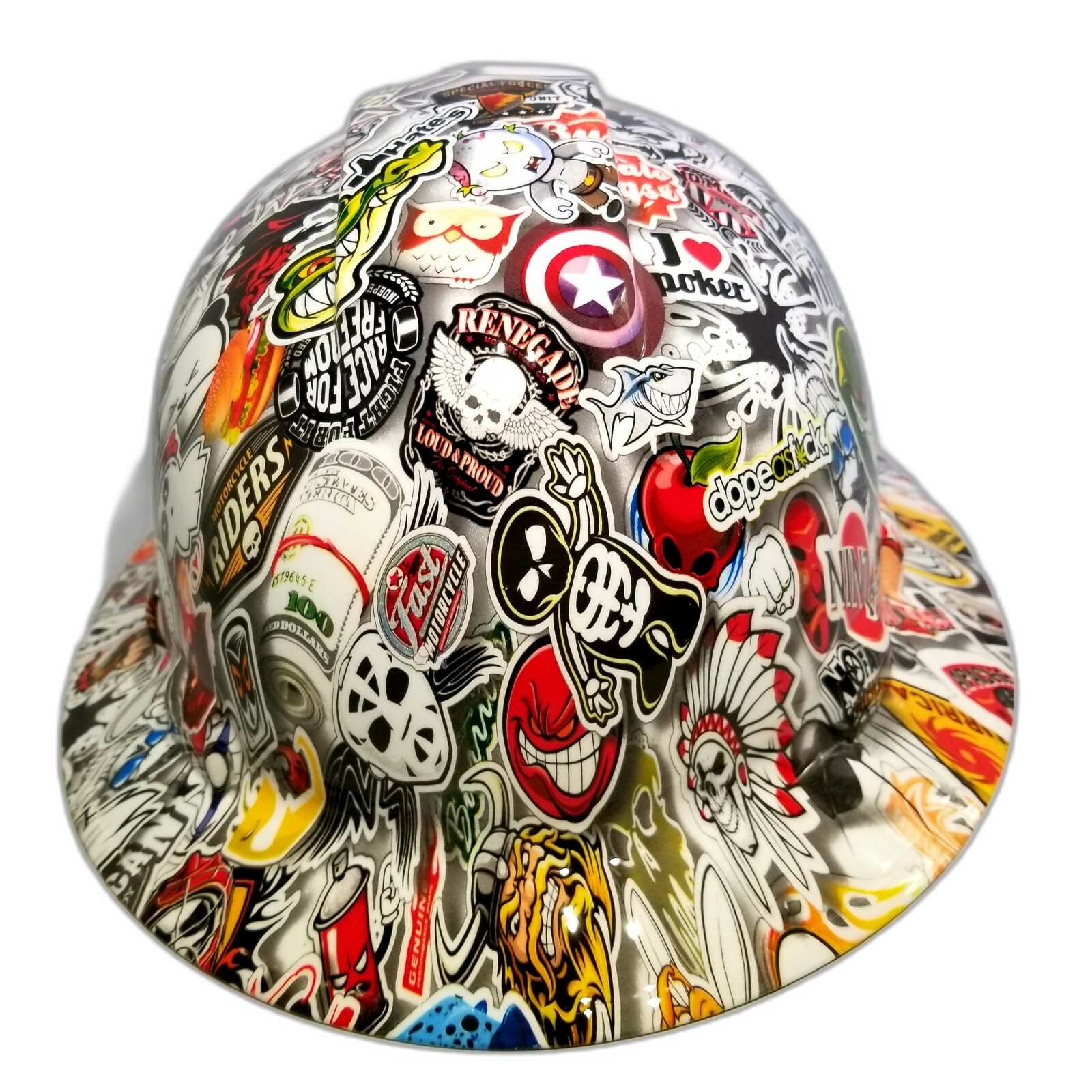 Wild Sticker Bomb Custom Hydro Dipped Full Brim Hard Hat - Front View