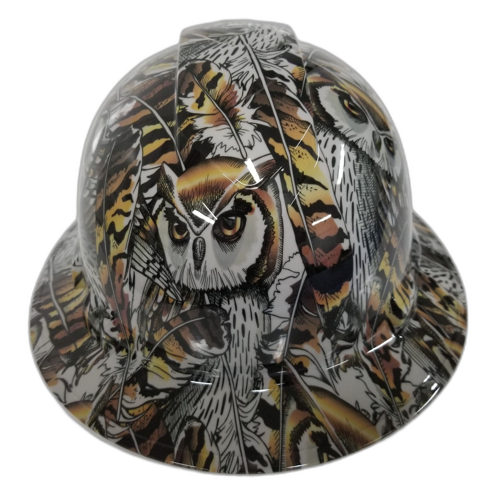 Gray Owl Camo Wildlife Animals Custom Hydro Dipped Full Brim Hard Hat - Front View