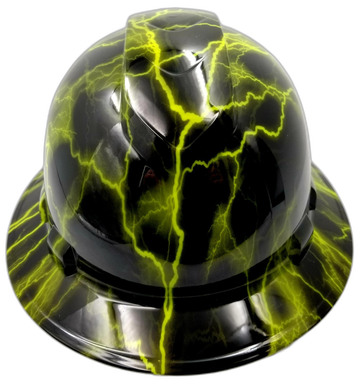 Lime Lightning Custom Hydro Dipped Full Brim Hard Hat - Front View