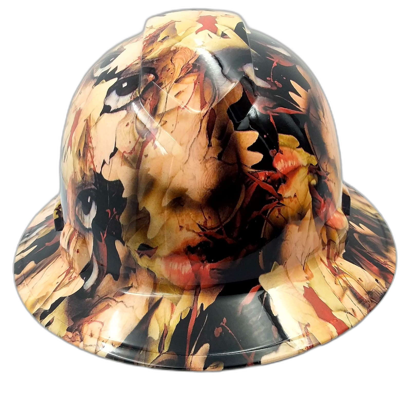 Human Reign Camo Crazy Custom Hydro Dipped Full Brim Hard Hat - Front View