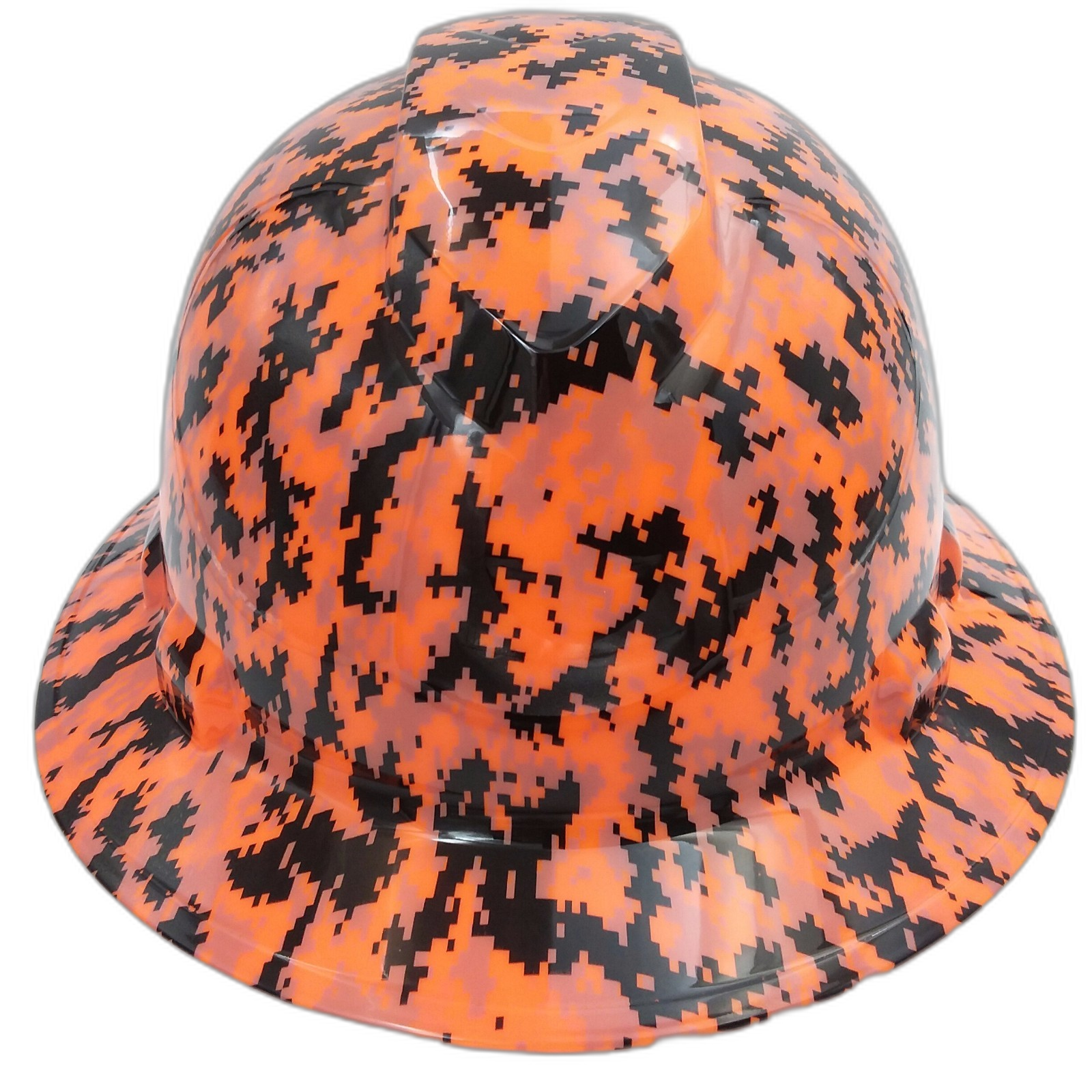 Digital Orange Camo Custom Hydro Dipped Full Brim Hard Hat - Front View