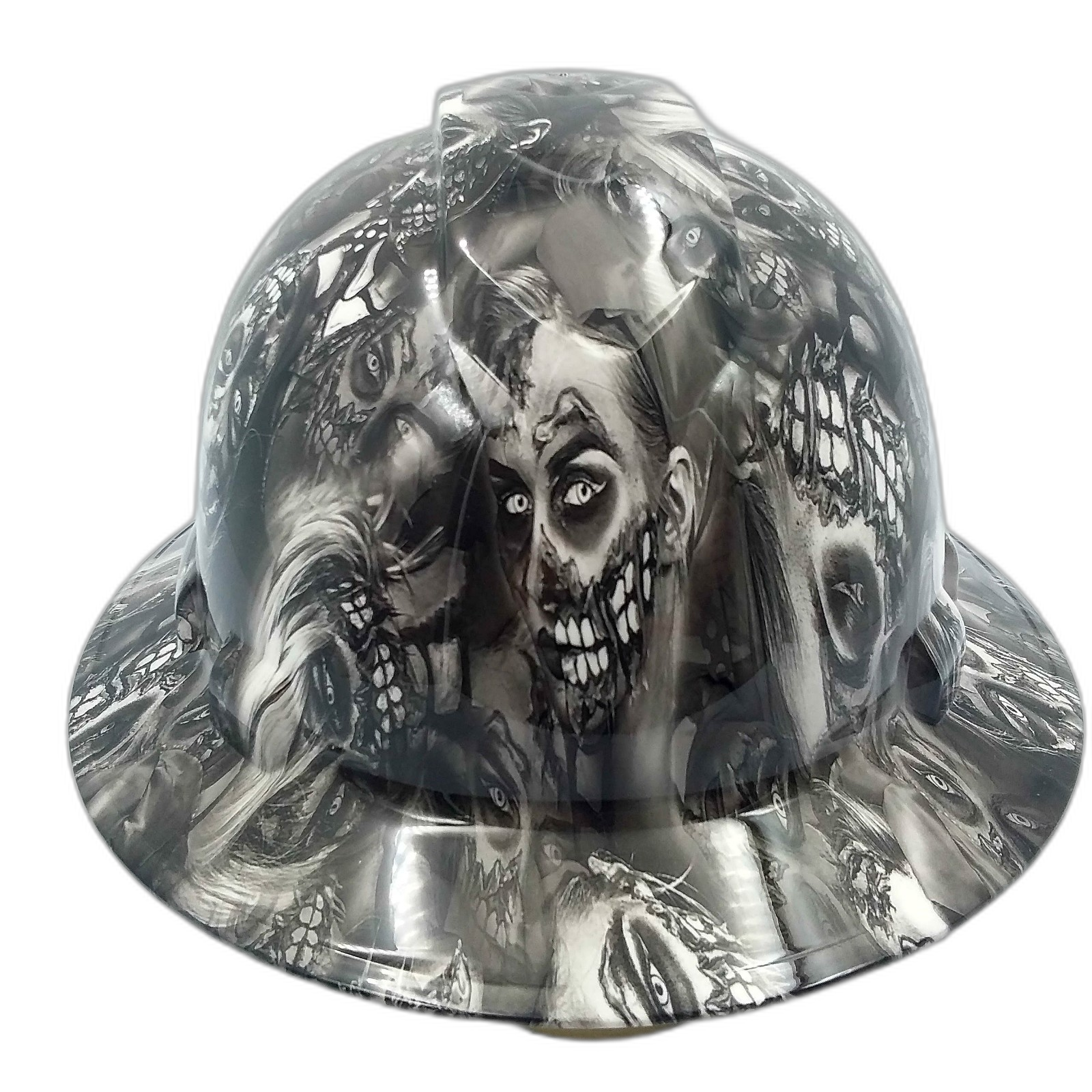 White Zombie Art Custom Hydro Dipped Full Brim Hard Hat - Front View