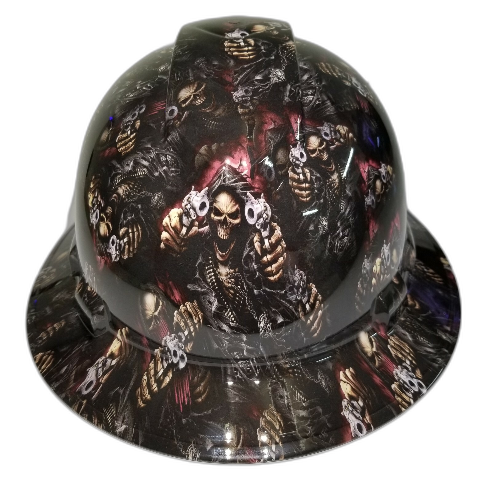 Shadow Assassin Art Custom Hydro Dipped Full Brim Hard Hat - Front View