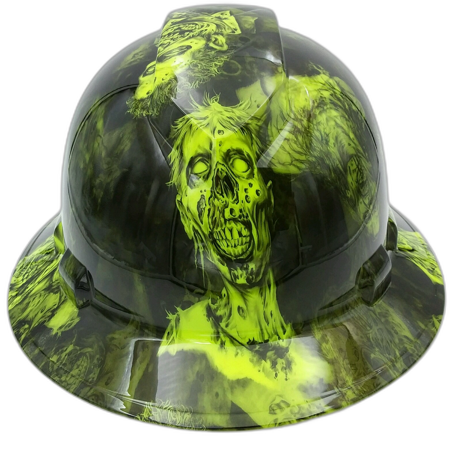 Bio Hazard Zombie Custom Hydro Dipped Full Brim Hard Hat - Front View