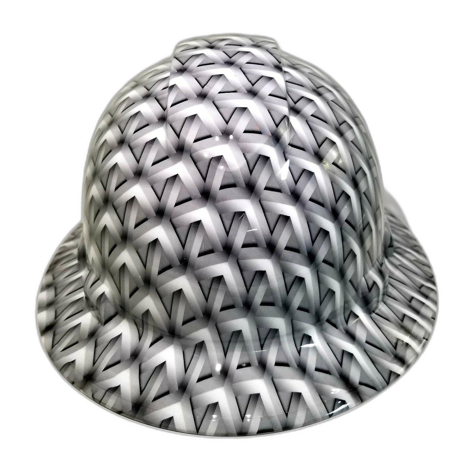 White Acid Trip Geometric Camo Custom Hydro Dipped Full Brim Hard Hat - Front View