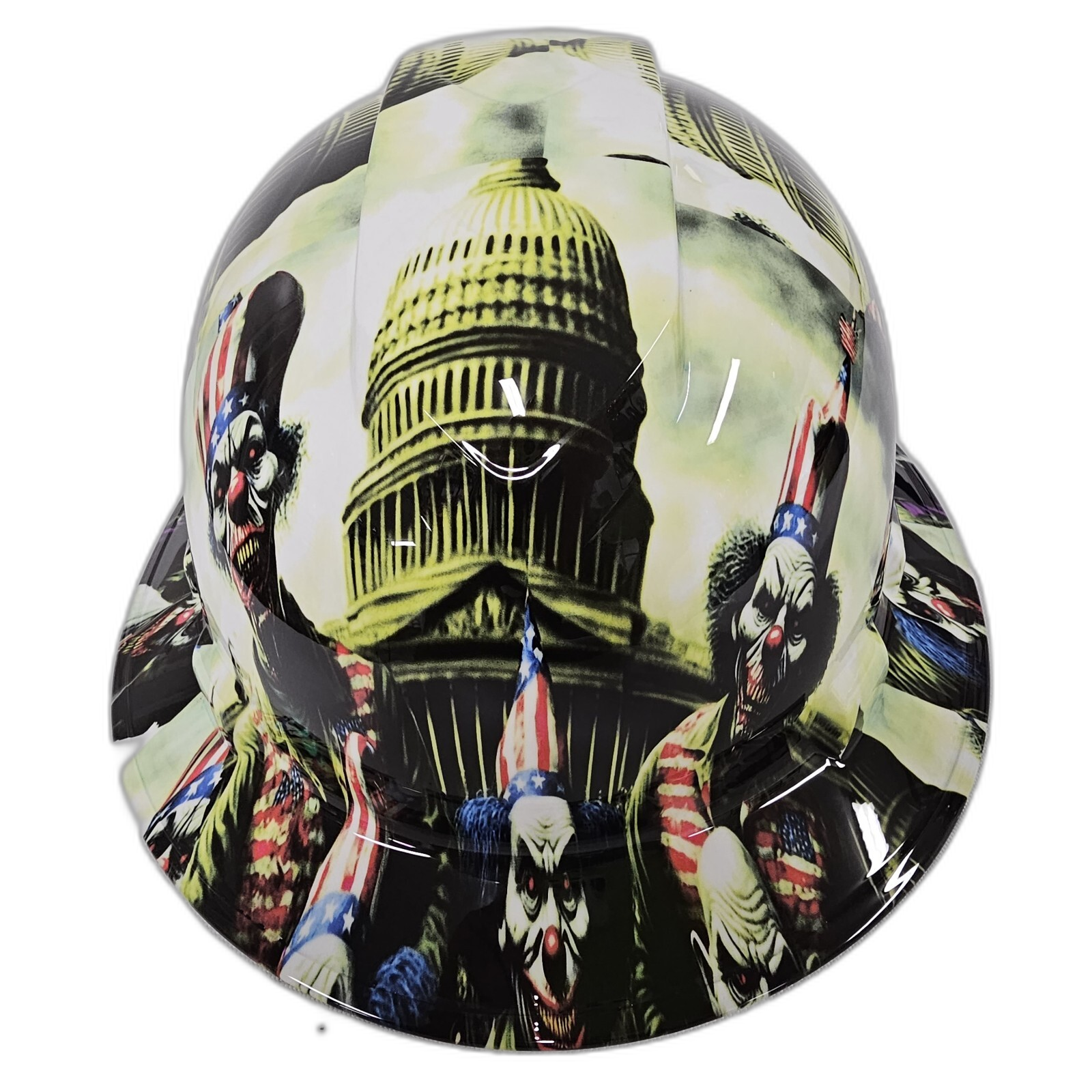 American Clown Show Democratic Clowns Custom Hydro Dipped Full Brim Hard Hat - Front View