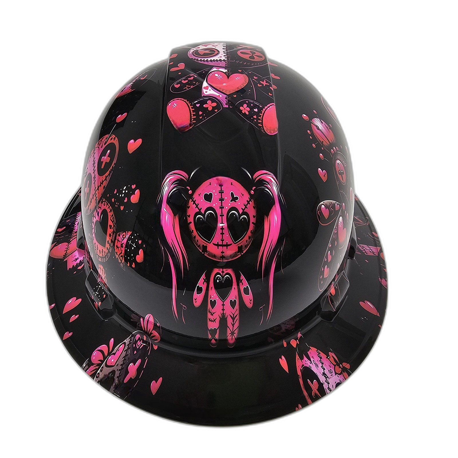 Hot Pink Voodoo Dolls Custom Hydro Dipped Full Brim Hard Hat - Front View