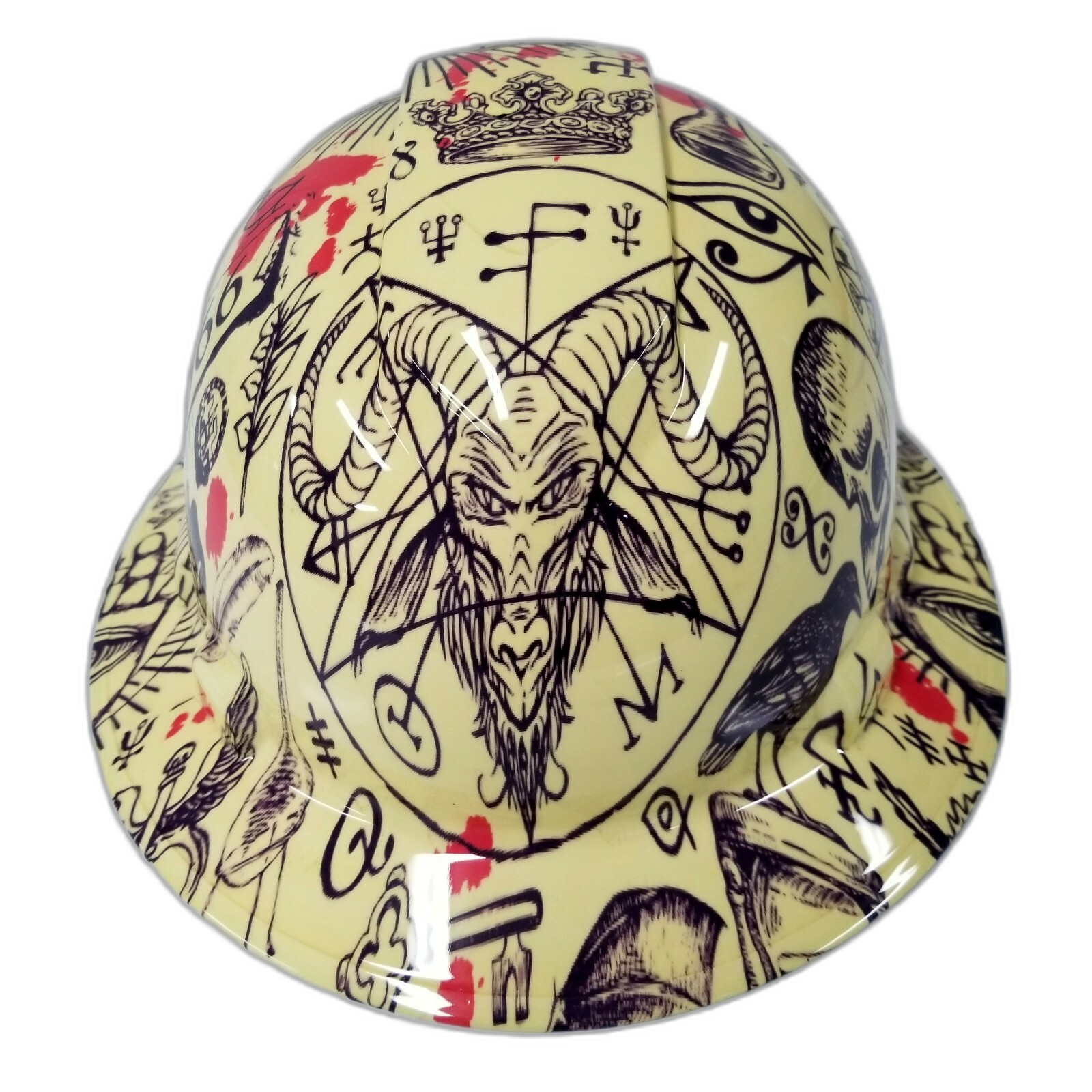 Alchemy Occult Wiccan Pentagram Custom Hydro Dipped Full Brim Hard Hat - Front View