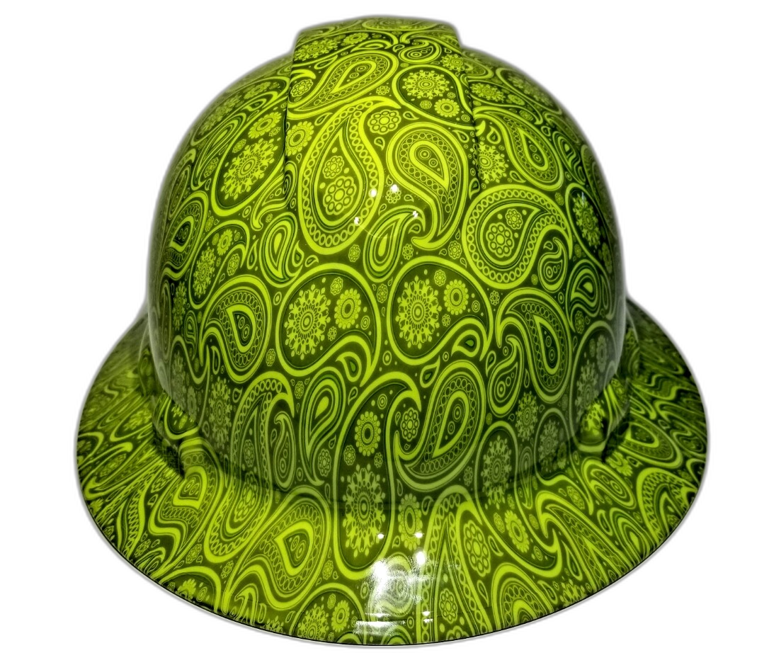 Green Apple Brad Paisleys Custom Hydro Dipped Full Brim Hard Hat - Front View