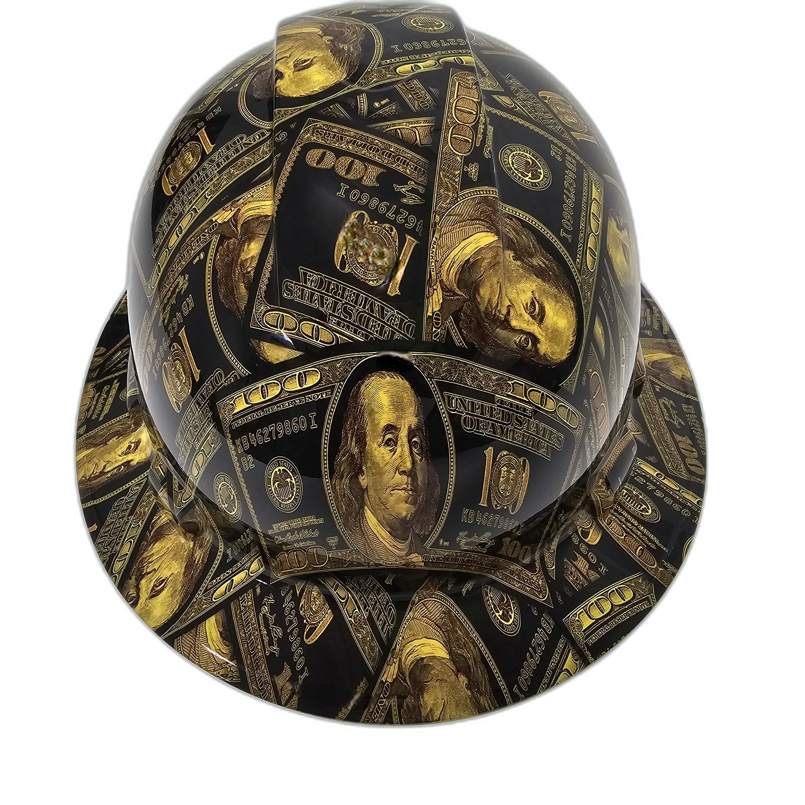 Big Money Goldbacks Gettin The Bag Custom Hydro Dipped Full Brim Hard Hat - Front View