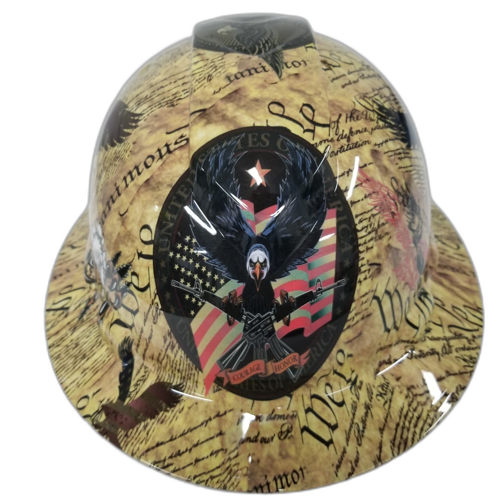 Constitutional Amendment USA Custom Hydro Dipped Full Brim Hard Hat - Front View