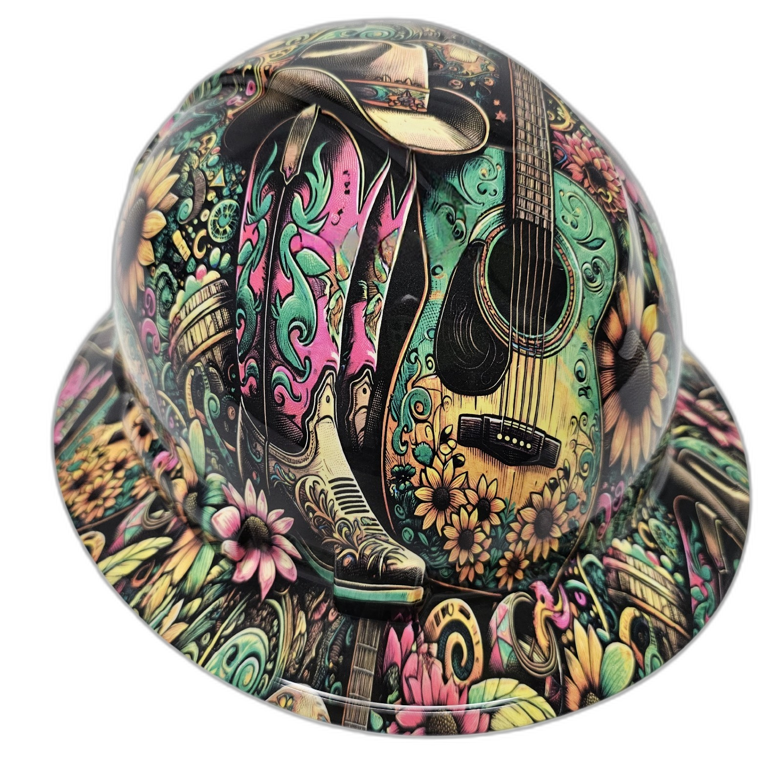 Nashville Music City Country Girl Custom Hydro Dipped Full Brim Hard Hat - Front View
