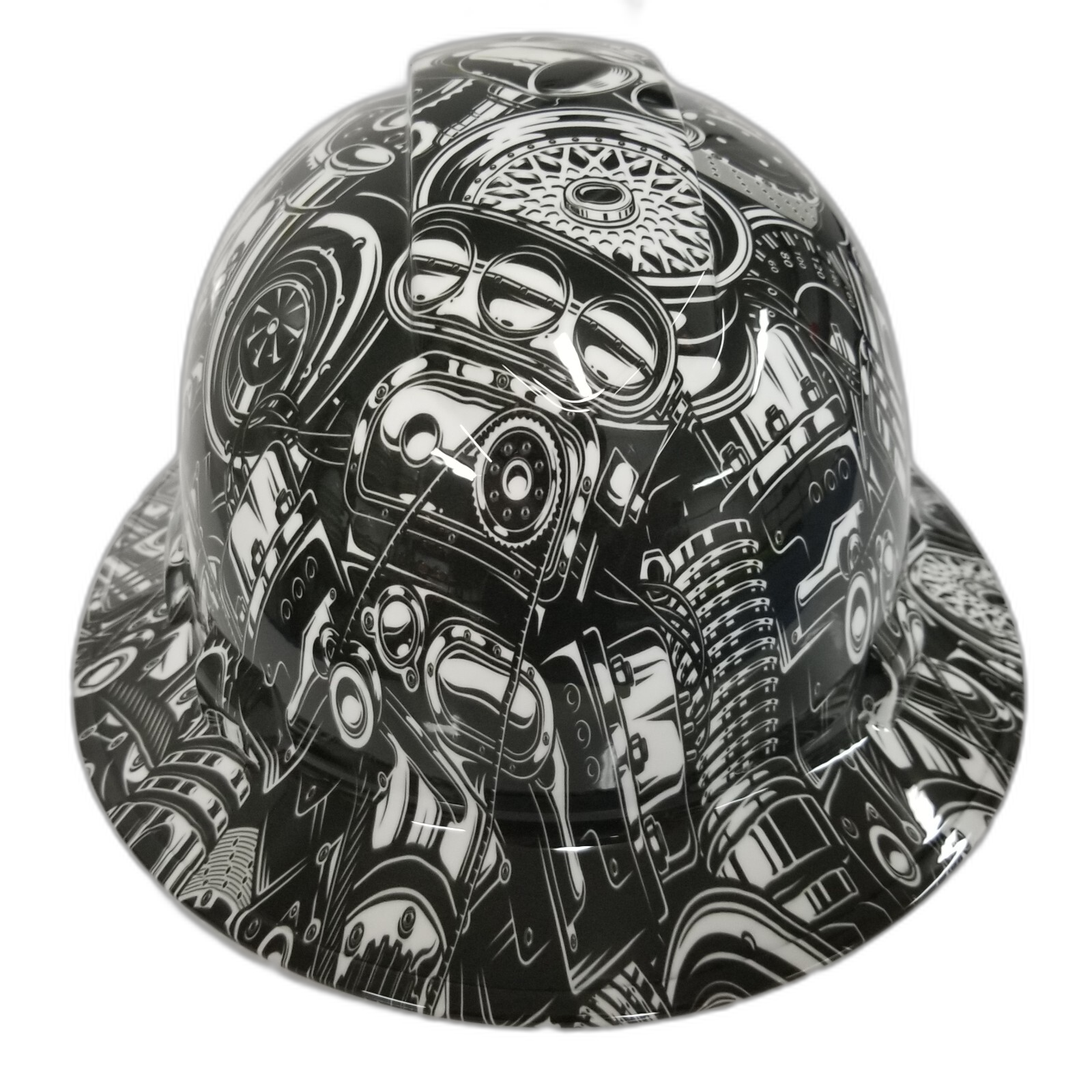 Hot Rod Drift Missile Sticker Bomb Custom Hydro Dipped Full Brim Hard Hat - Front View