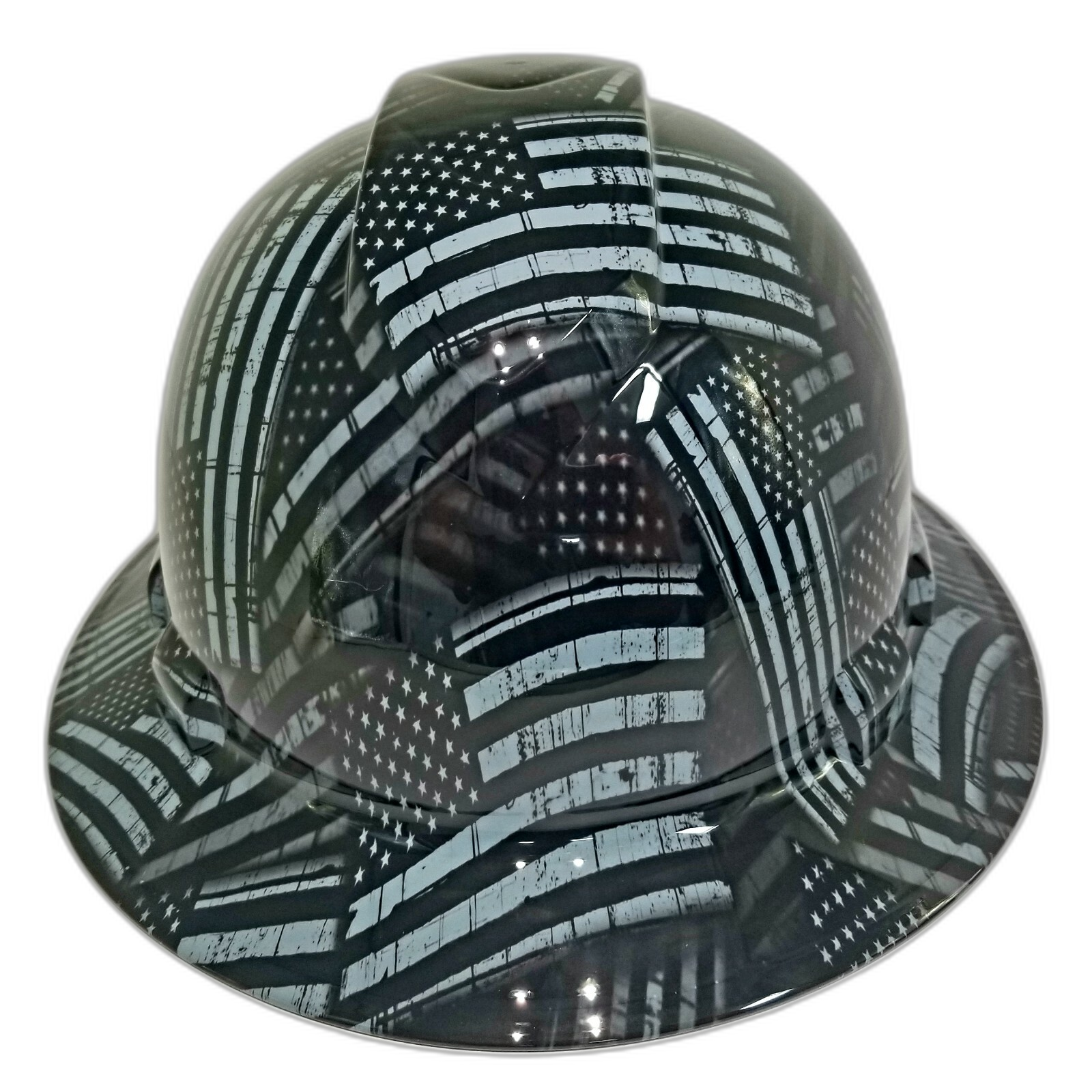 American Flag Black Ops Recon Custom Hydro Dipped Full Brim Hard Hat - Front View