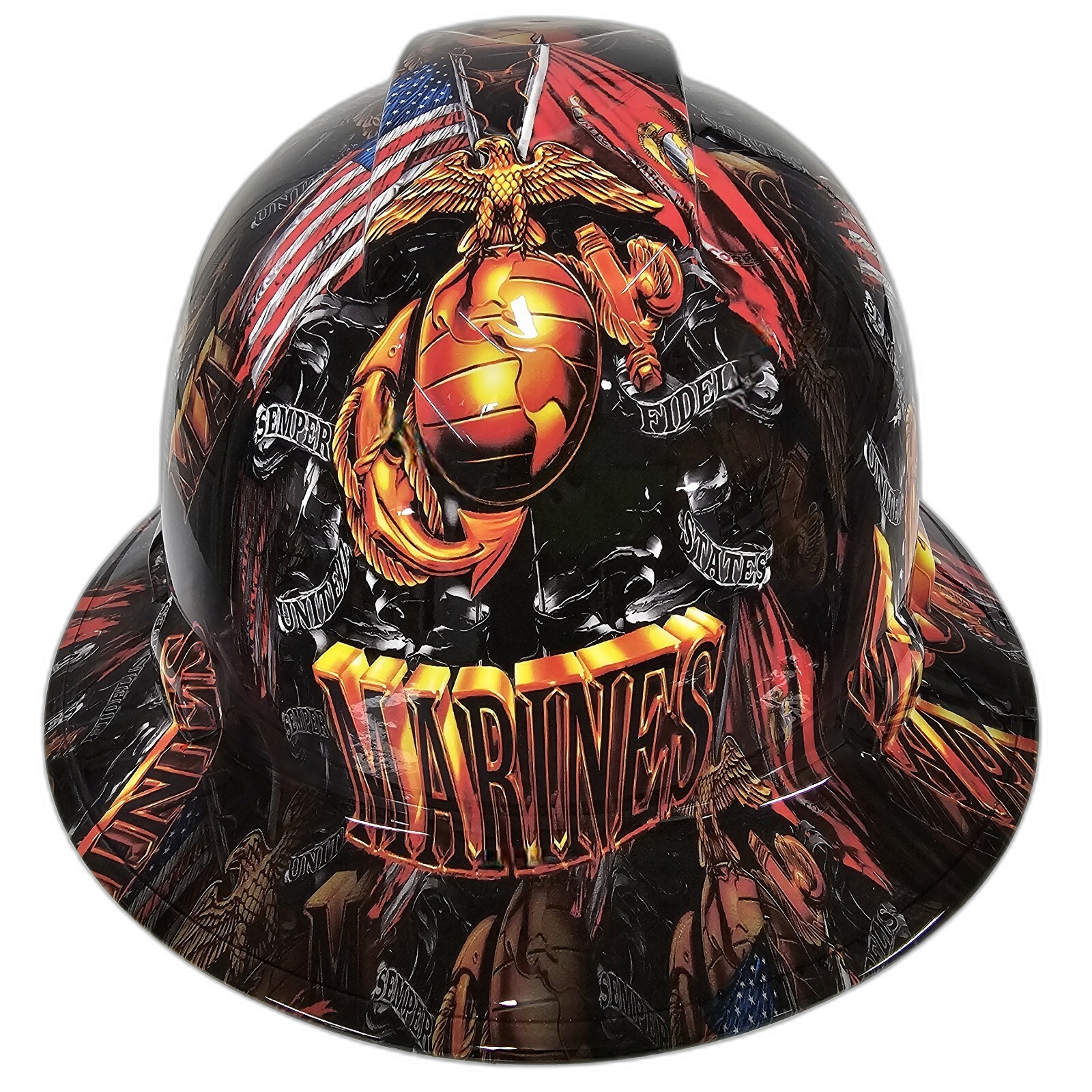 Marines Semper Fi Custom Hydro Dipped Full Brim Hard Hat - Front View