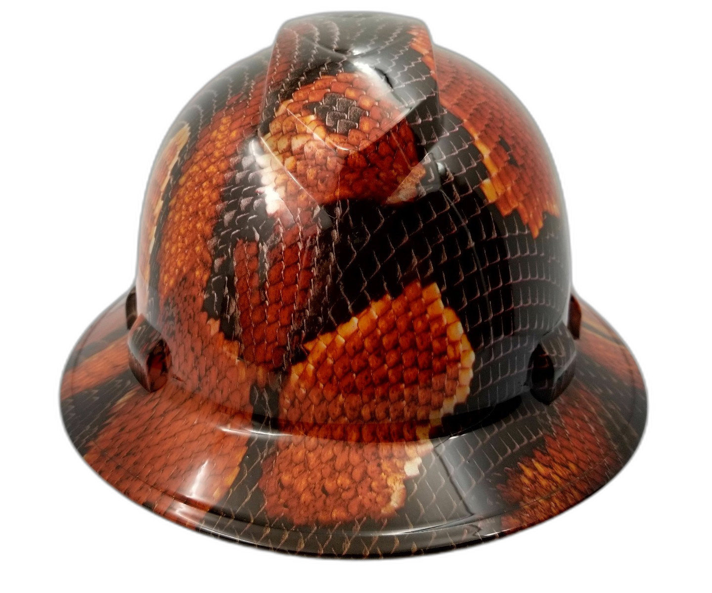 Red Boa Snake Skin Anaconda Custom Hydro Dipped Full Brim Hard Hat - Front View