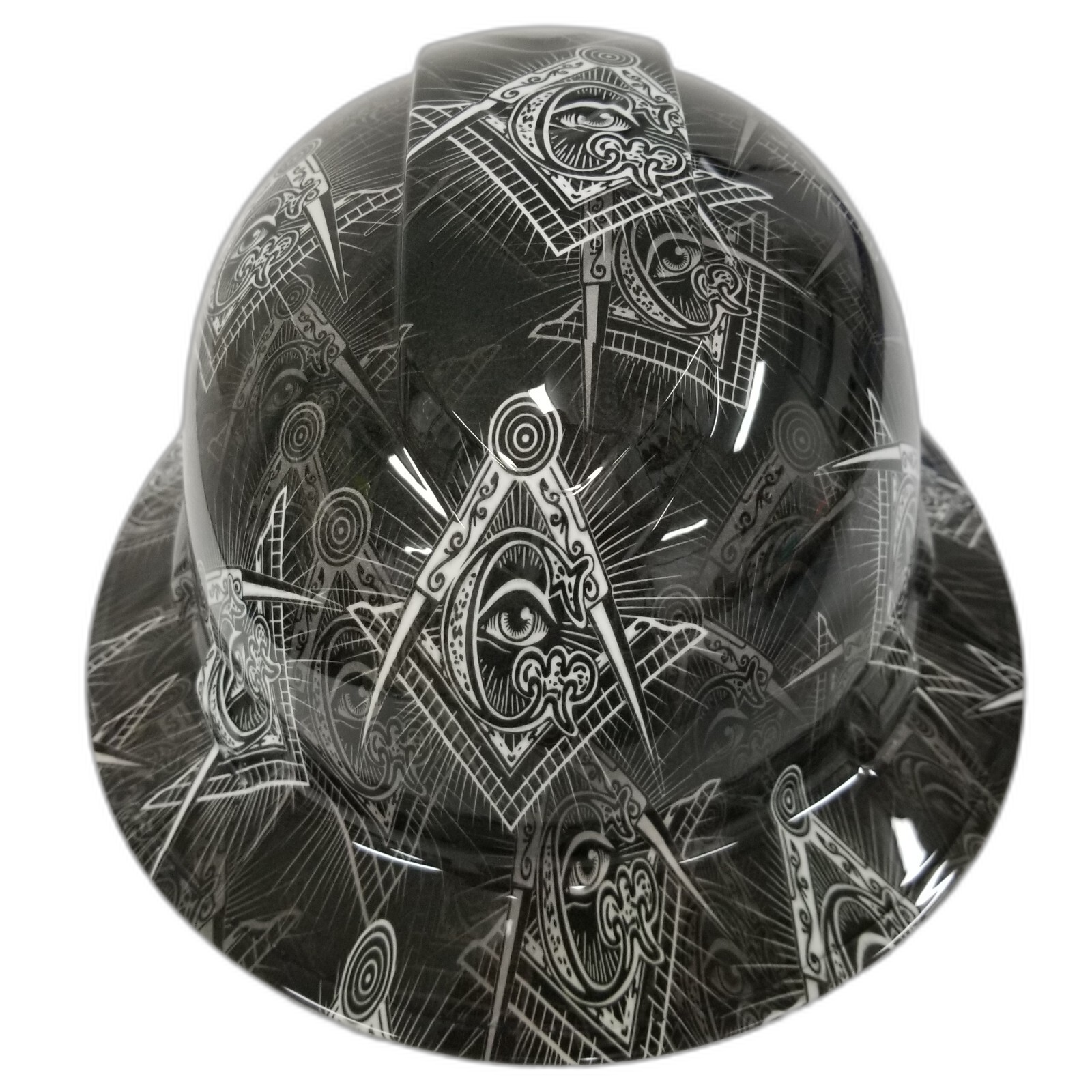Mason Masonic Lodge Custom Hydro Dipped Full Brim Hard Hat - Front View