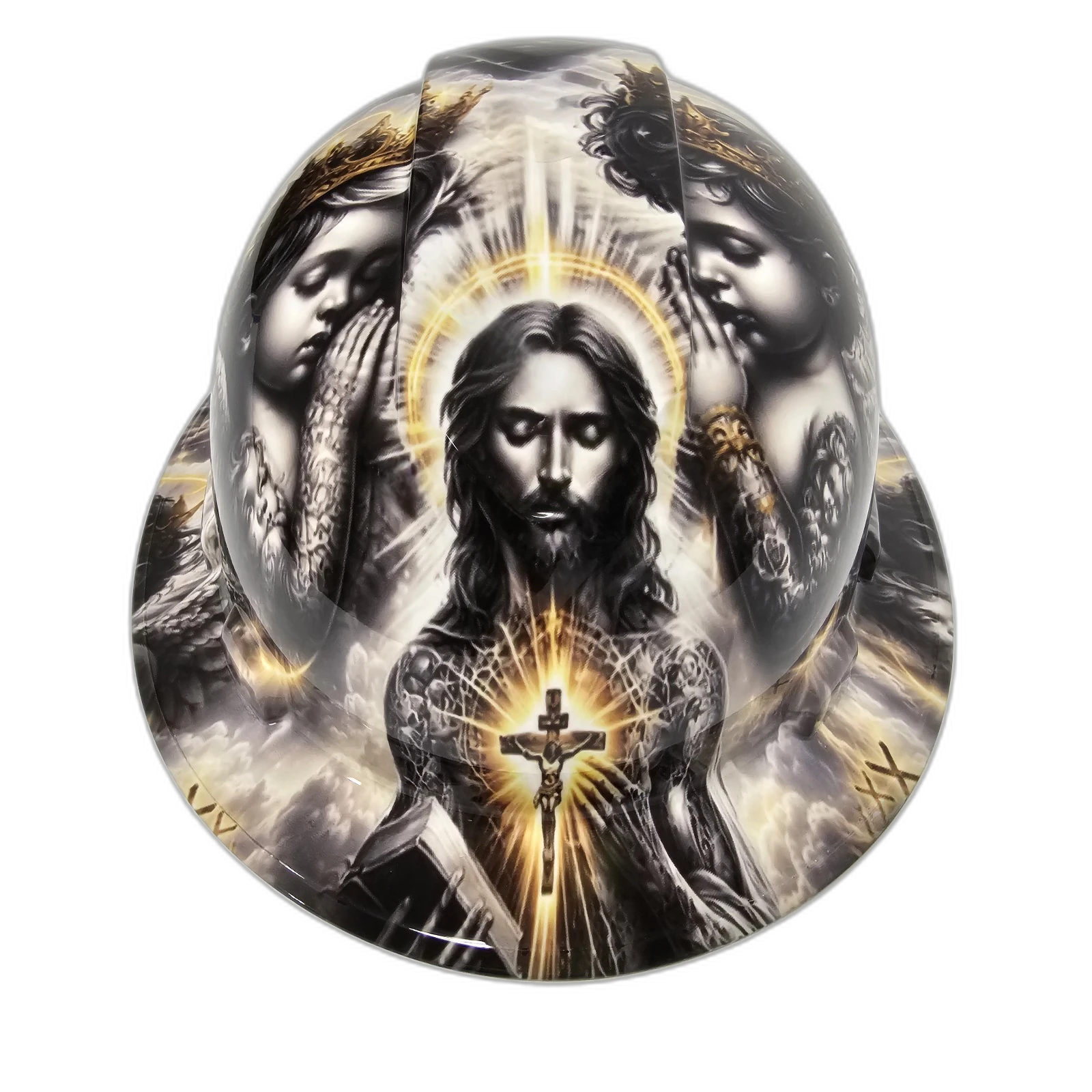 Jesus With Cherubs Live In The Light custom hydro dipped hard hat - front view
