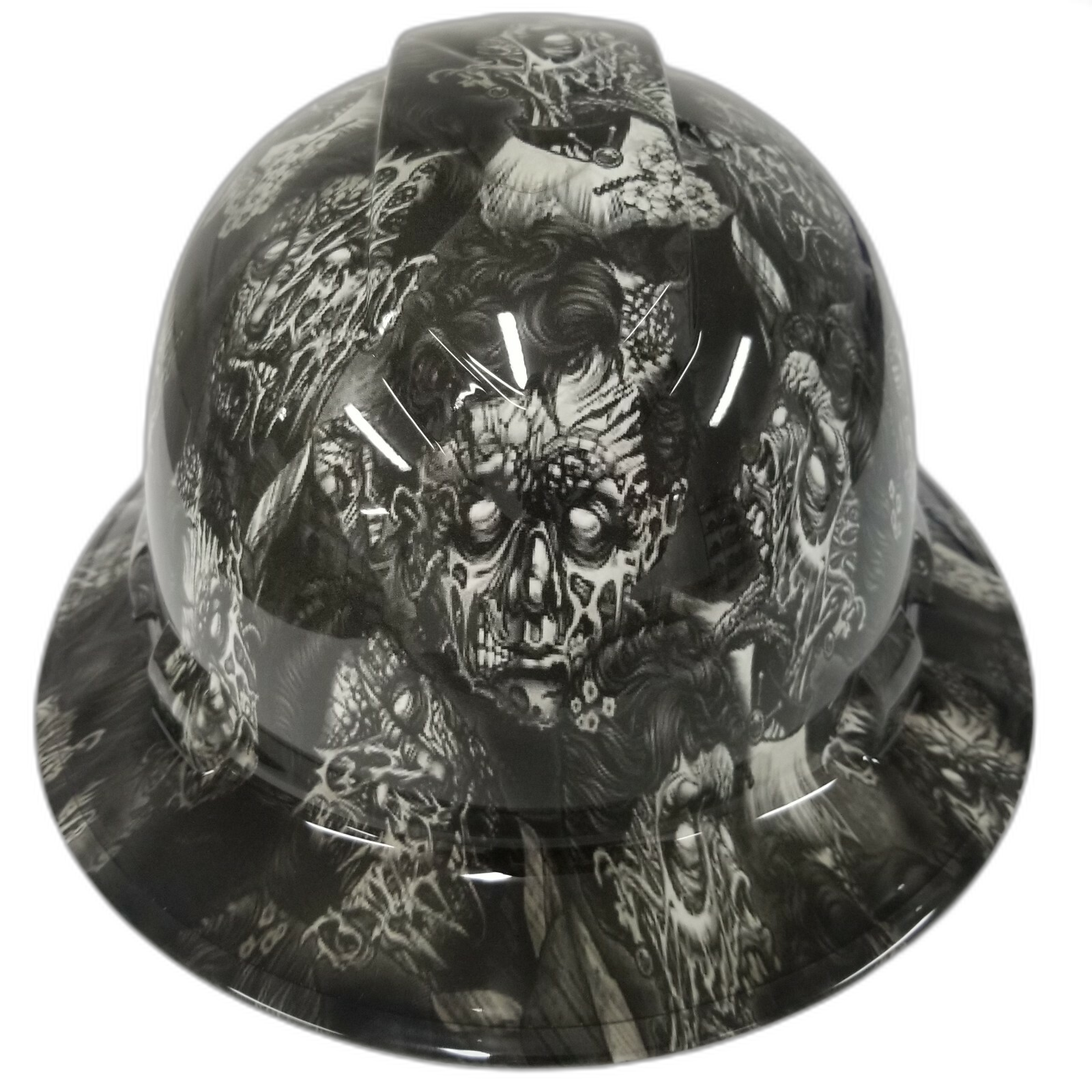 White Melting Zombies Custom Hydro Dipped Full Brim Hard Hat - Front View