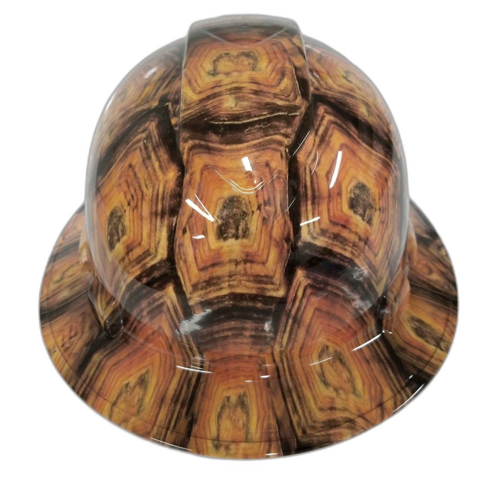 Shell Head Turtle Shell Tortoise Custom Hydro Dipped Full Brim Hard Hat - Front View
