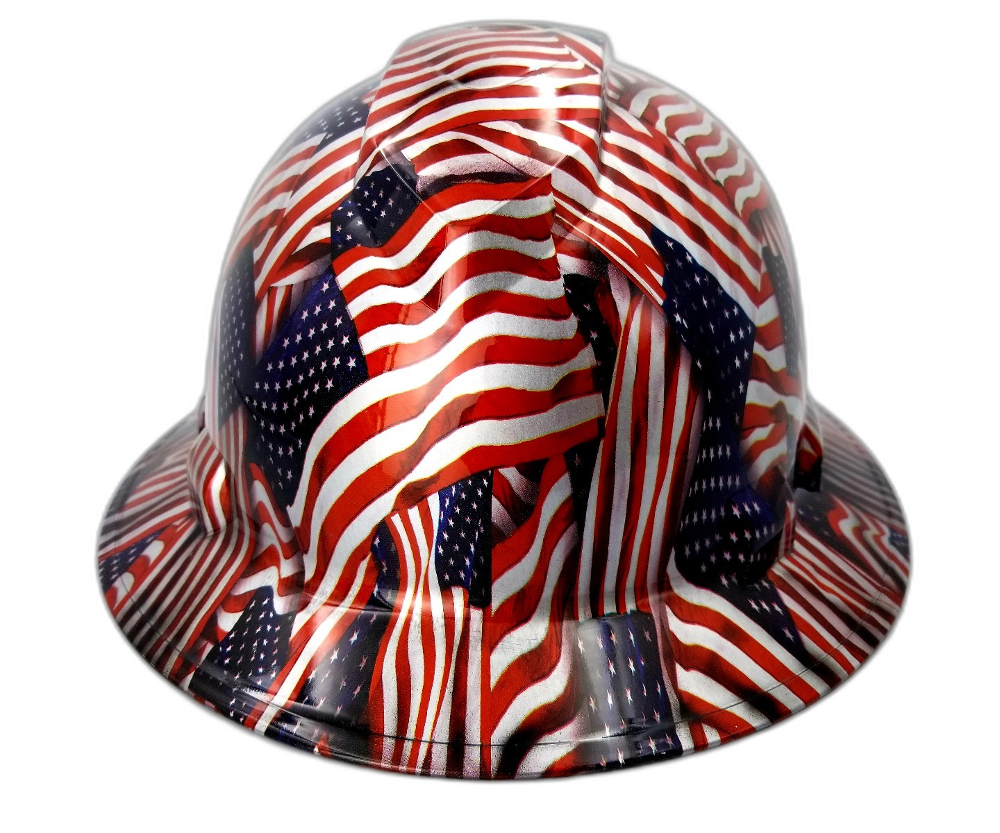 USA Flag American Flag Custom Hydro Dipped Full Brim Hard Hat - Front View