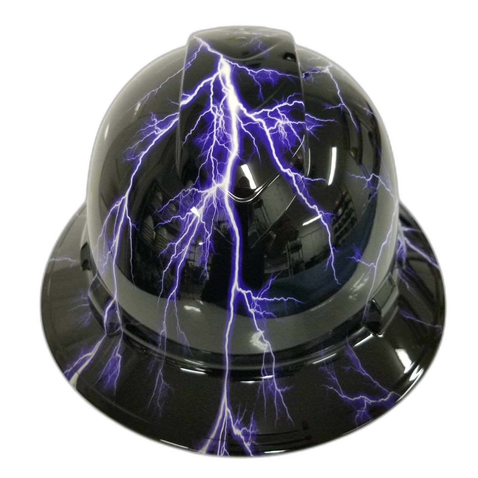 Midnight Lightning Storm Custom Hydro Dipped Full Brim Hard Hat - Front View