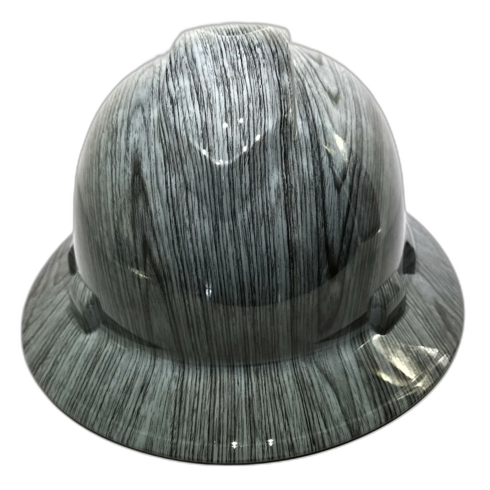 Driftwood Woodgrain Pattern Custom Hydro Dipped Full Brim Hard Hat - Front View