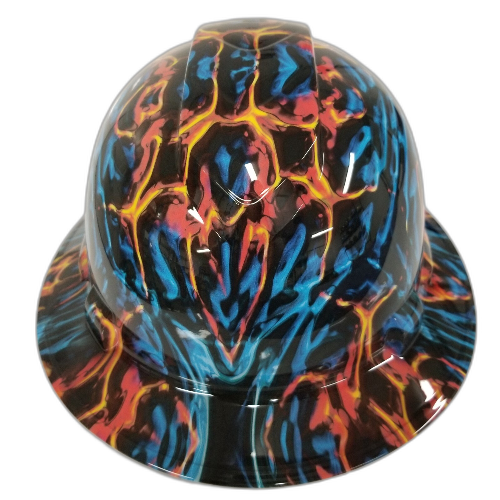 Fire And Ice Color Custom Hydro Dipped Full Brim Hard Hat - Front View