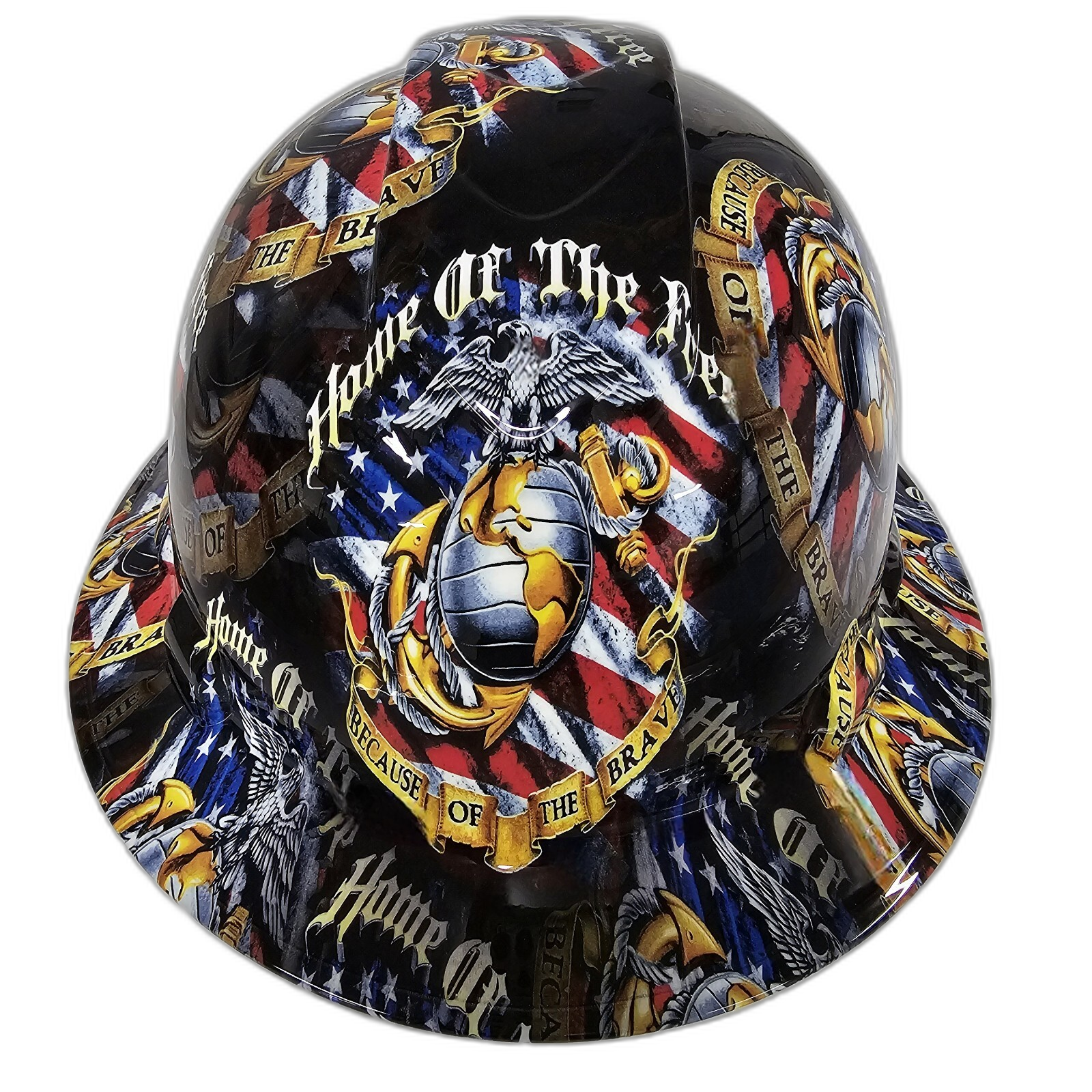 Home Of The Free Because Of The Brave Custom Hydro Dipped Full Brim Hard Hat - Front View